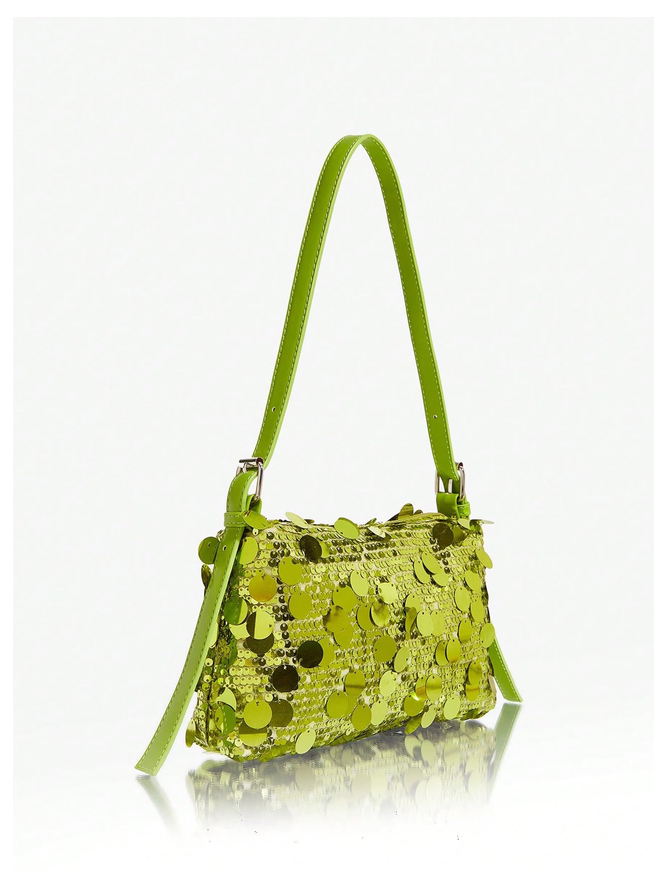 Lime Green Sequin Shoulder Bag - Image 2