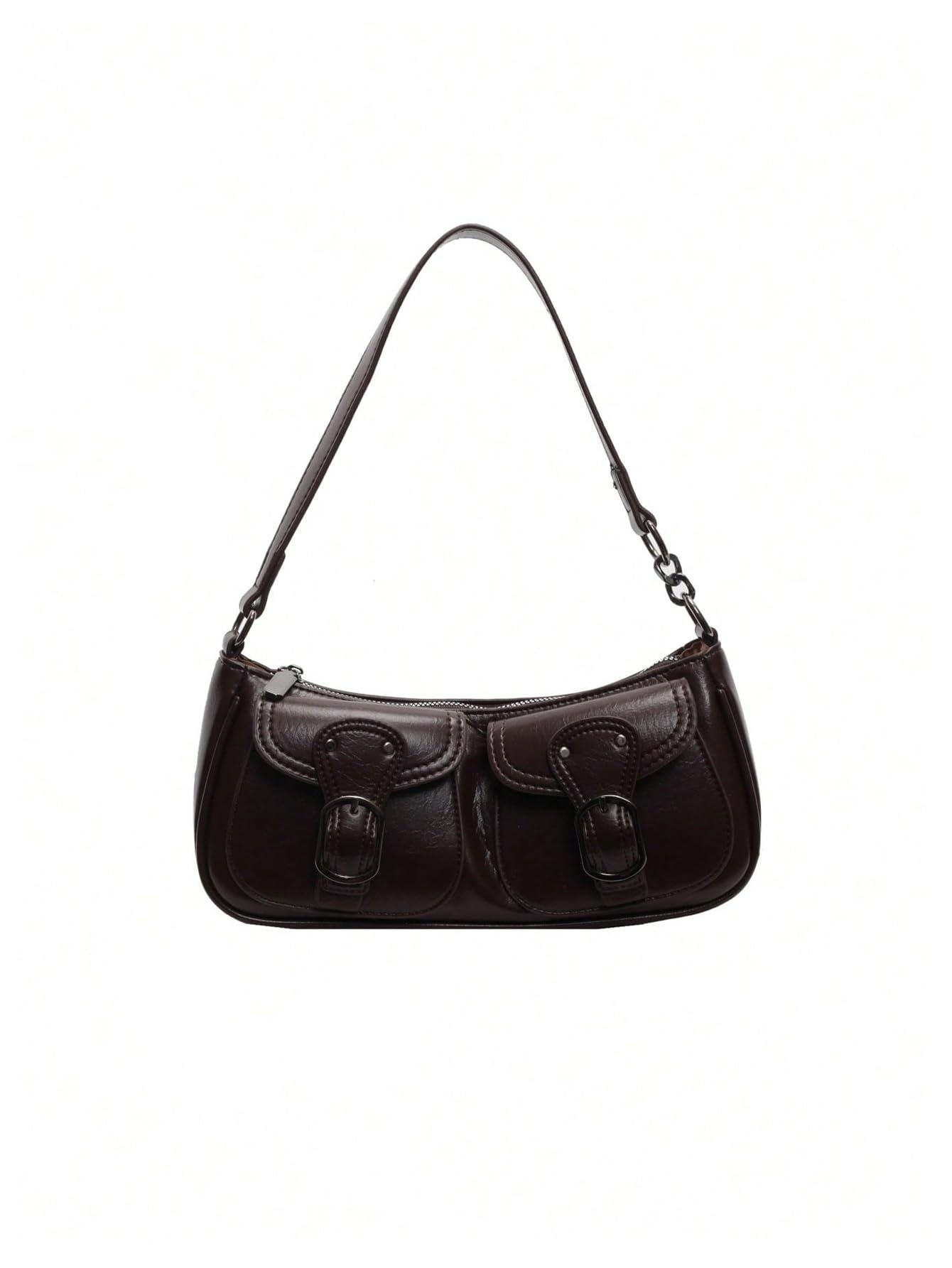 Dark Brown Baguette-Shaped Shoulder Bag