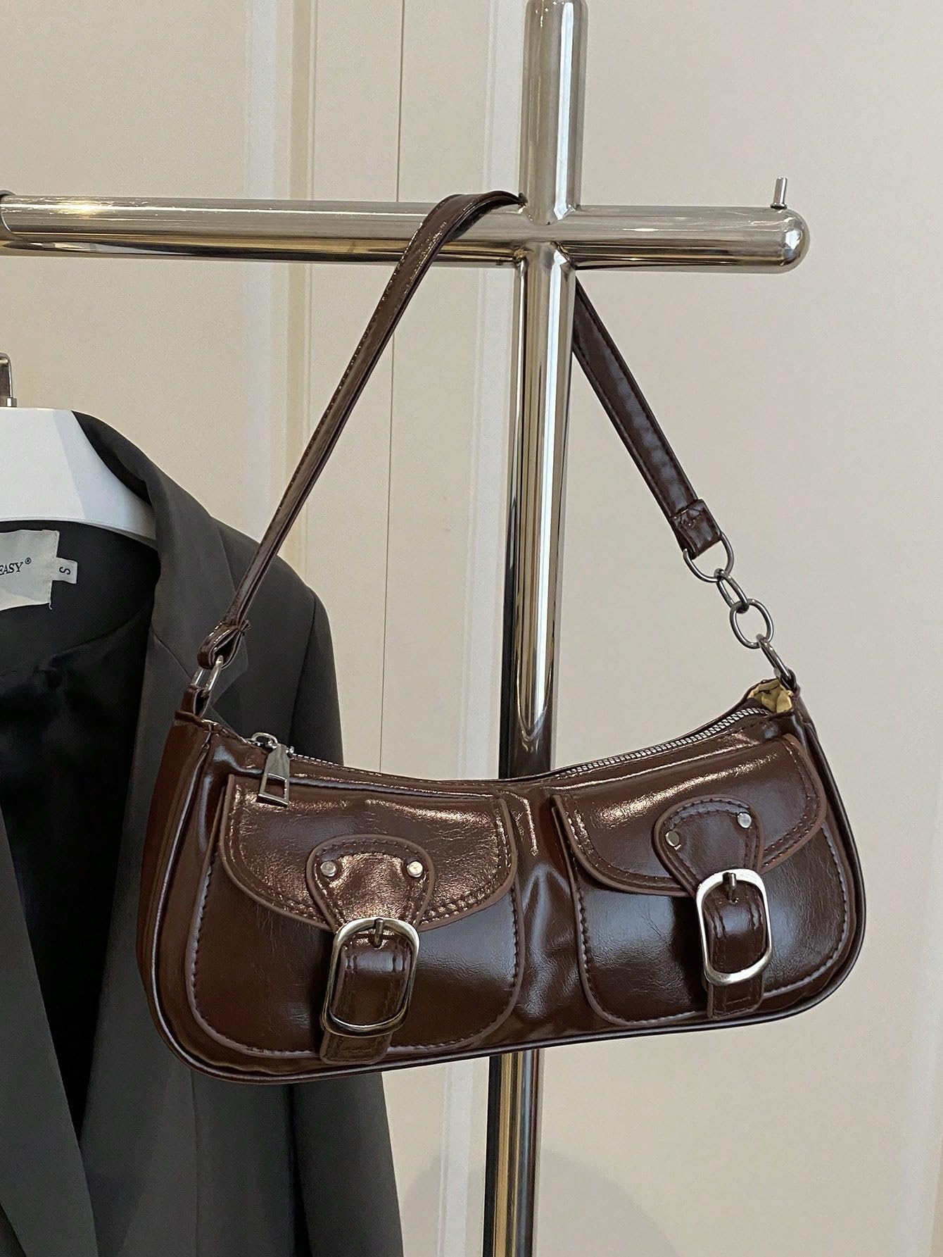 Dark Brown Baguette-Shaped Shoulder Bag - Image 4