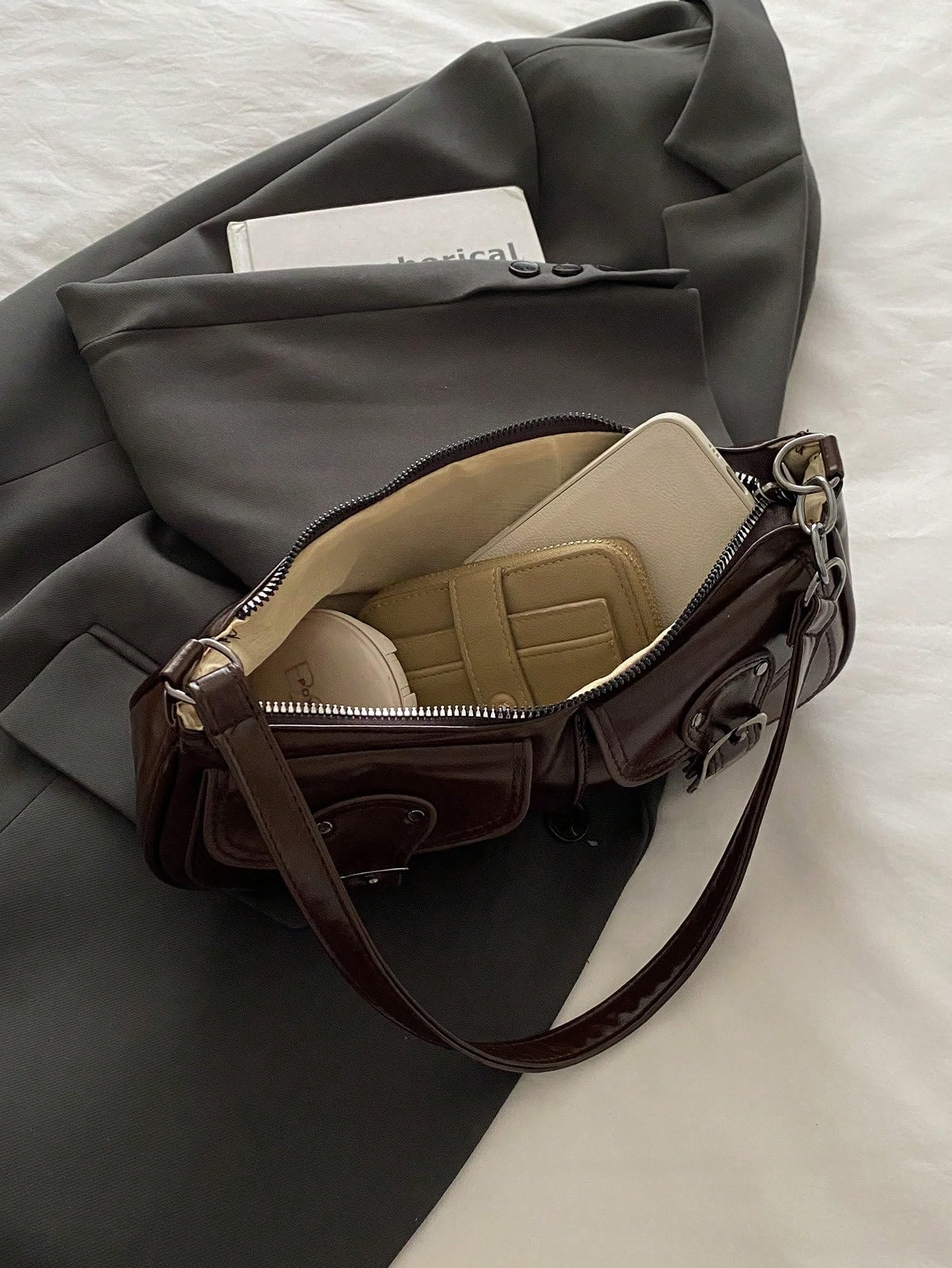 Dark Brown Baguette-Shaped Shoulder Bag - Image 5