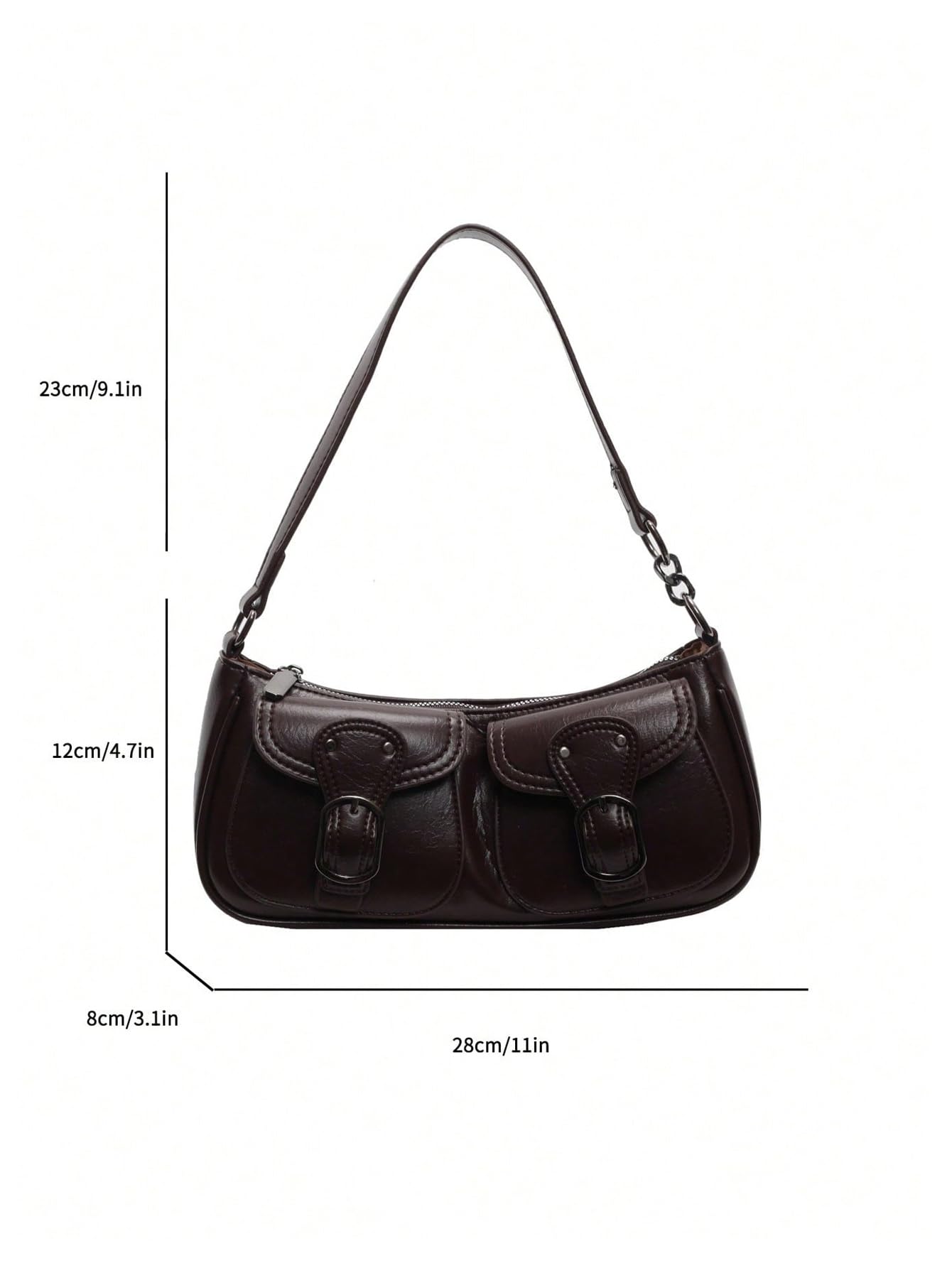 Dark Brown Baguette-Shaped Shoulder Bag - Image 3
