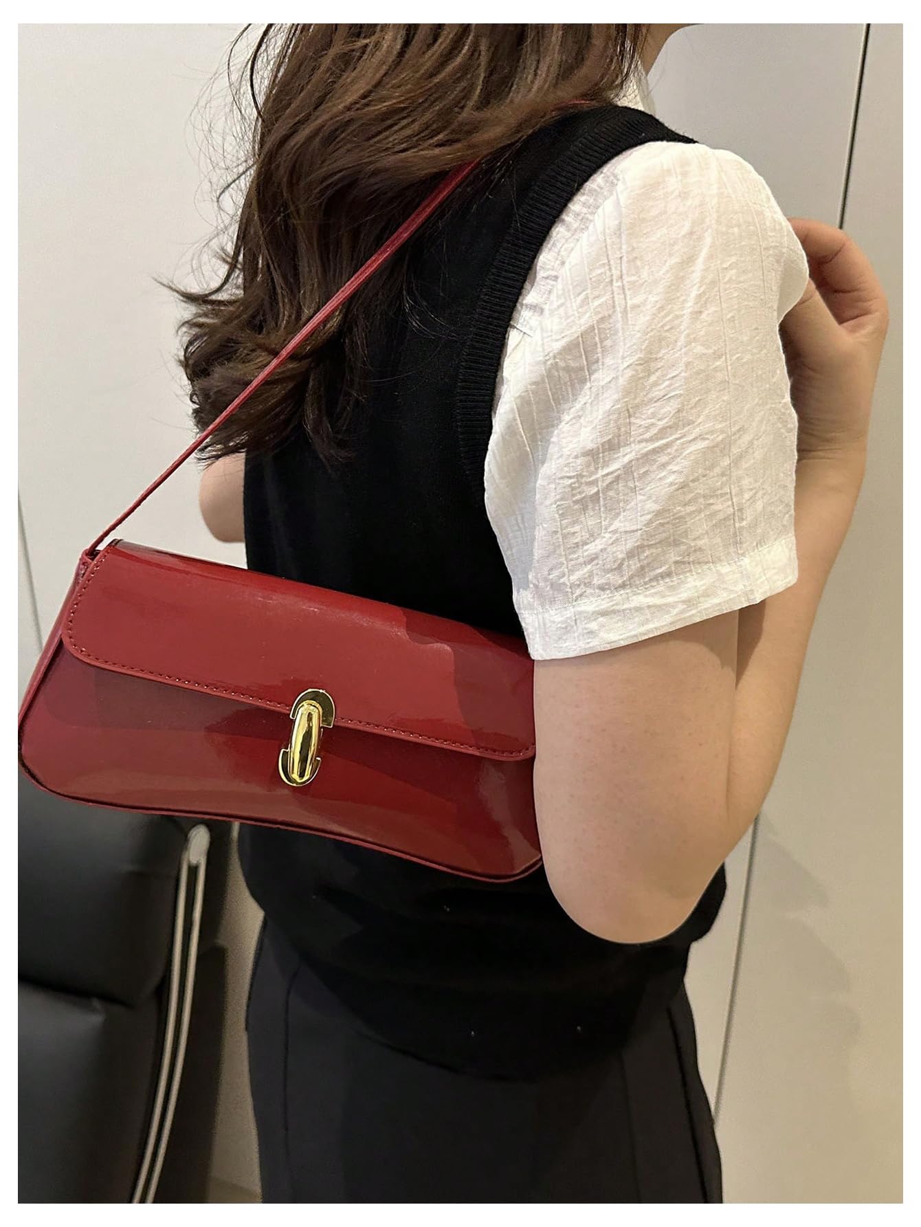 Burgundy minimalist flap shoulder bag - Image 3