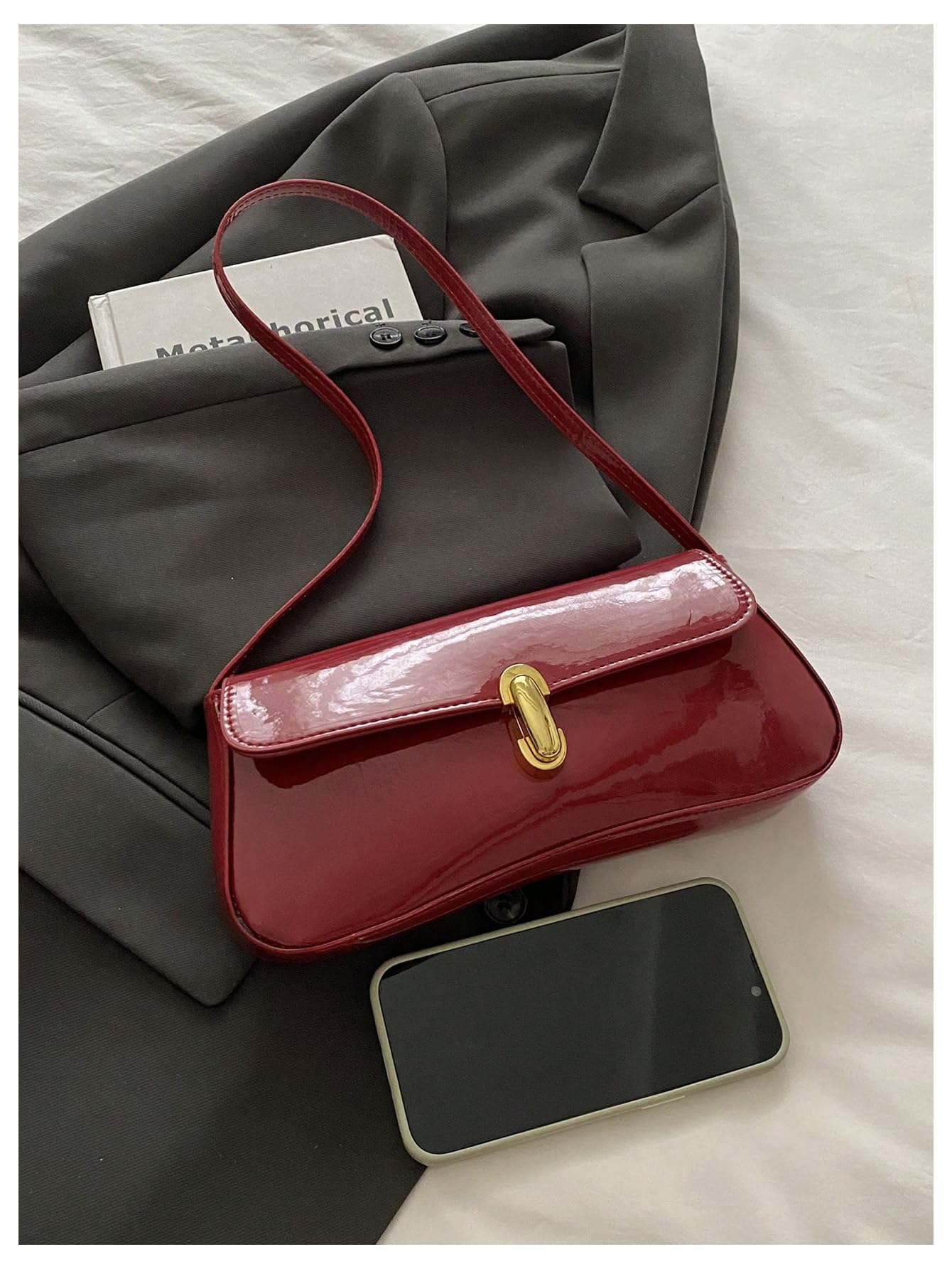 Burgundy minimalist flap shoulder bag - Image 2