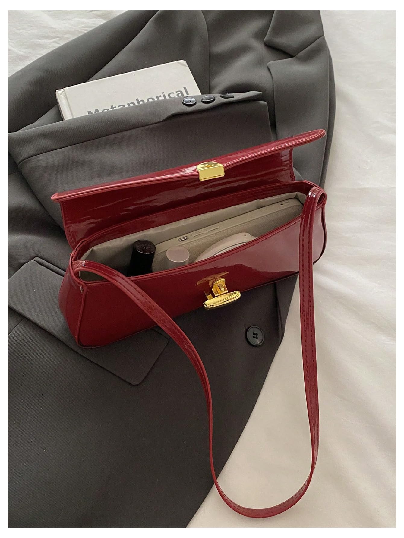 Burgundy minimalist flap shoulder bag - Image 4
