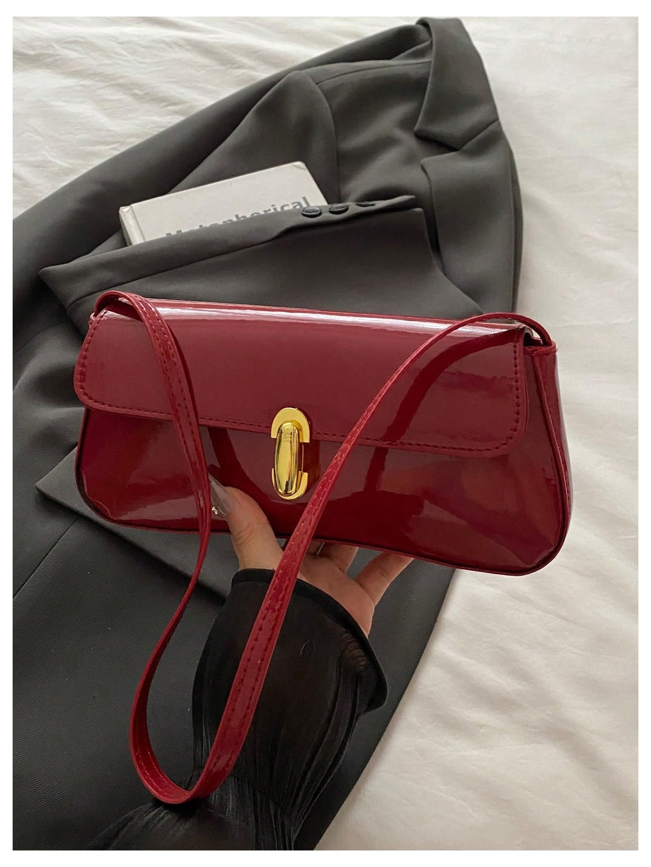 Burgundy minimalist flap shoulder bag - Image 5