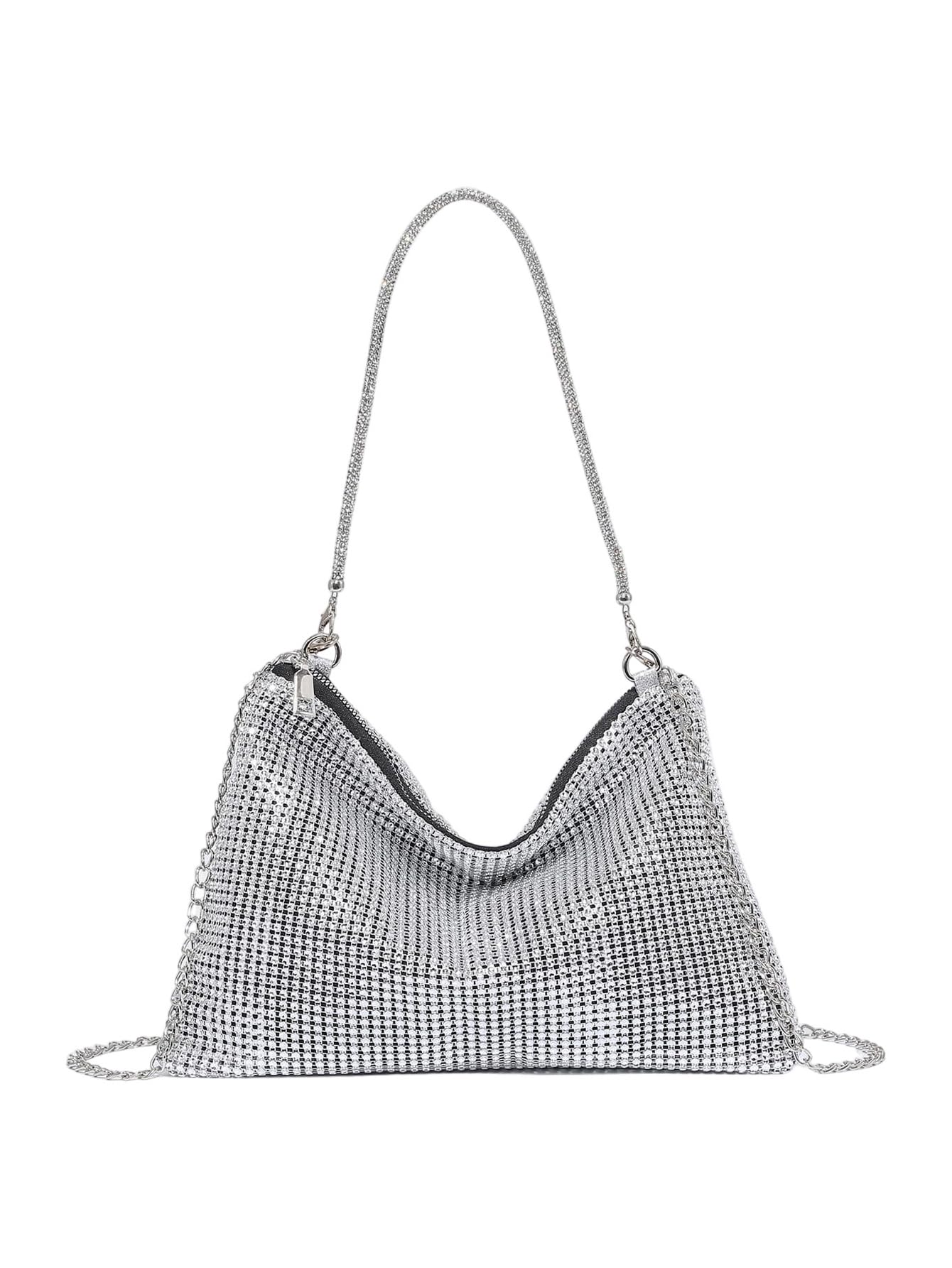 Silver Rhinestone Mesh Shoulder Bag