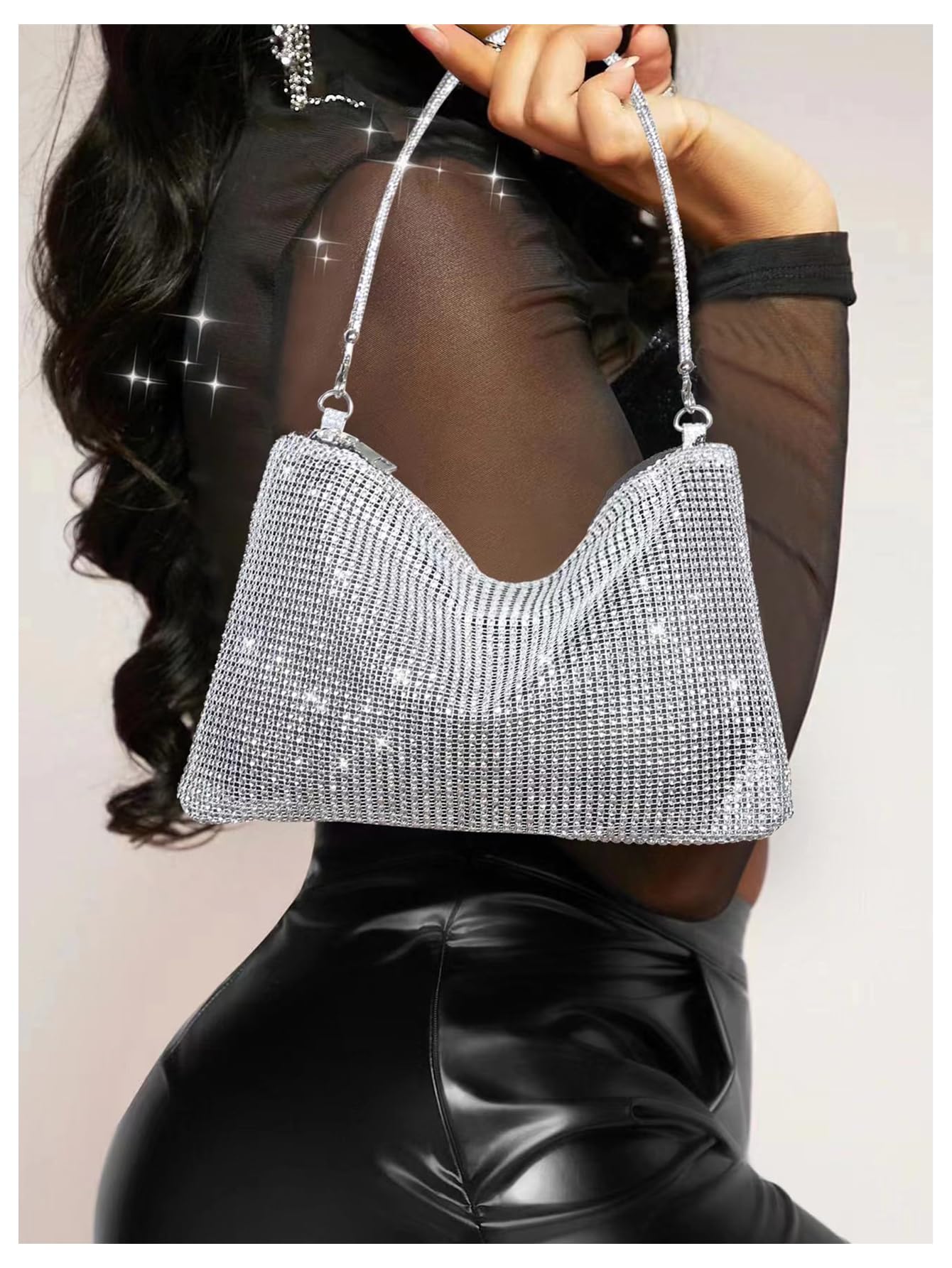 Silver Rhinestone Mesh Shoulder Bag - Image 2