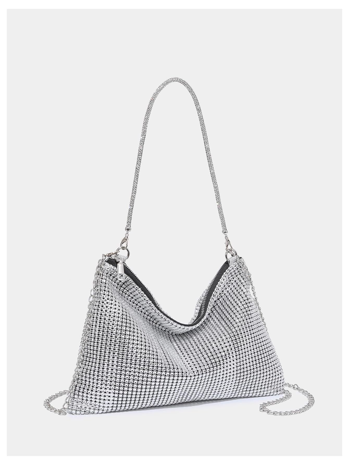 Silver Rhinestone Mesh Shoulder Bag - Image 4