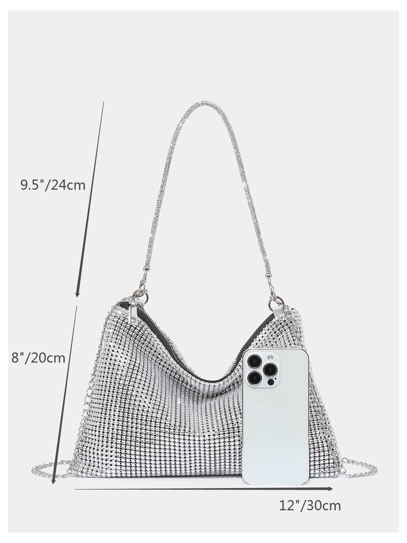 Silver Rhinestone Mesh Shoulder Bag - Image 3