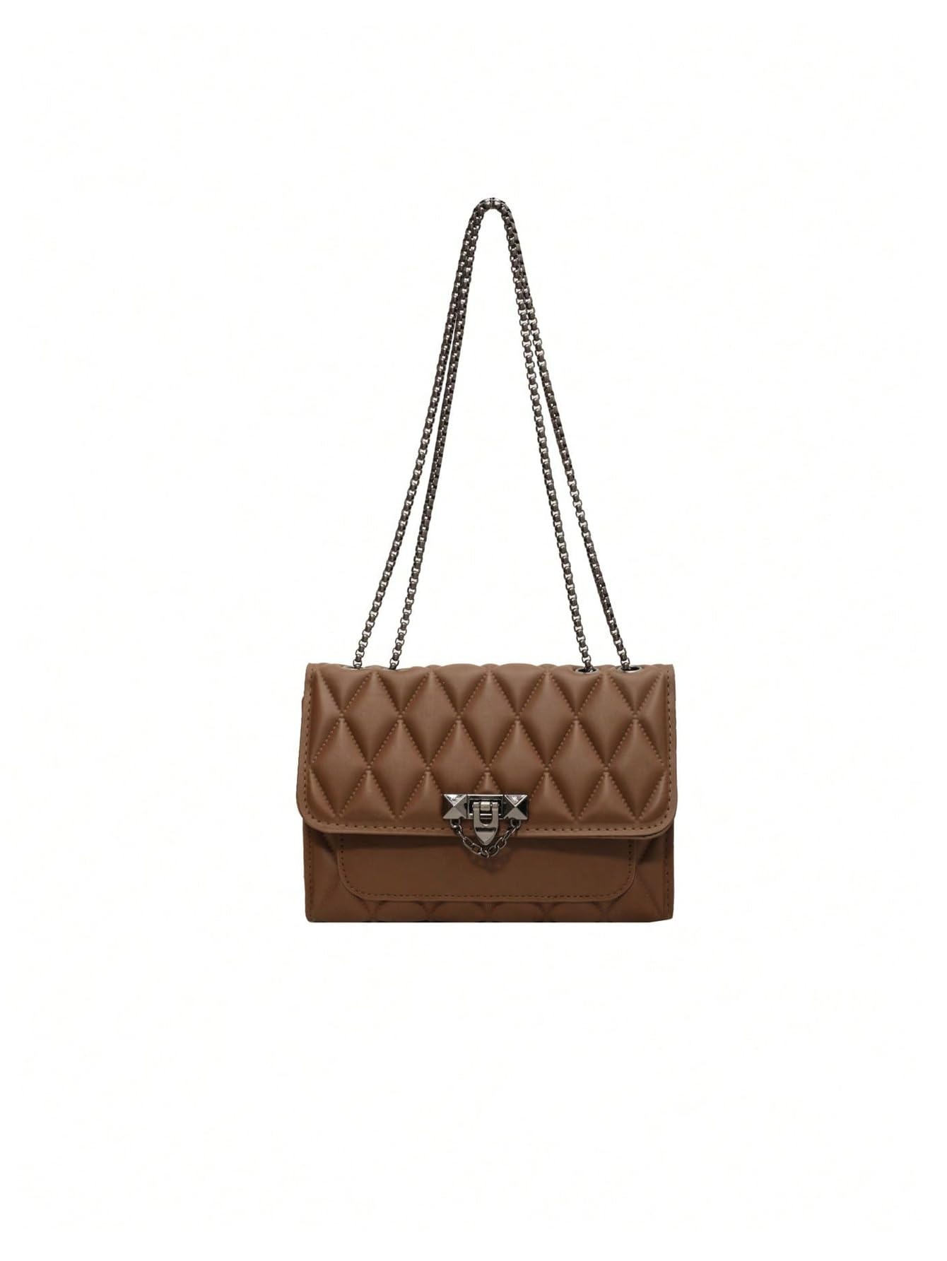 Brown quilted flap shoulder bag