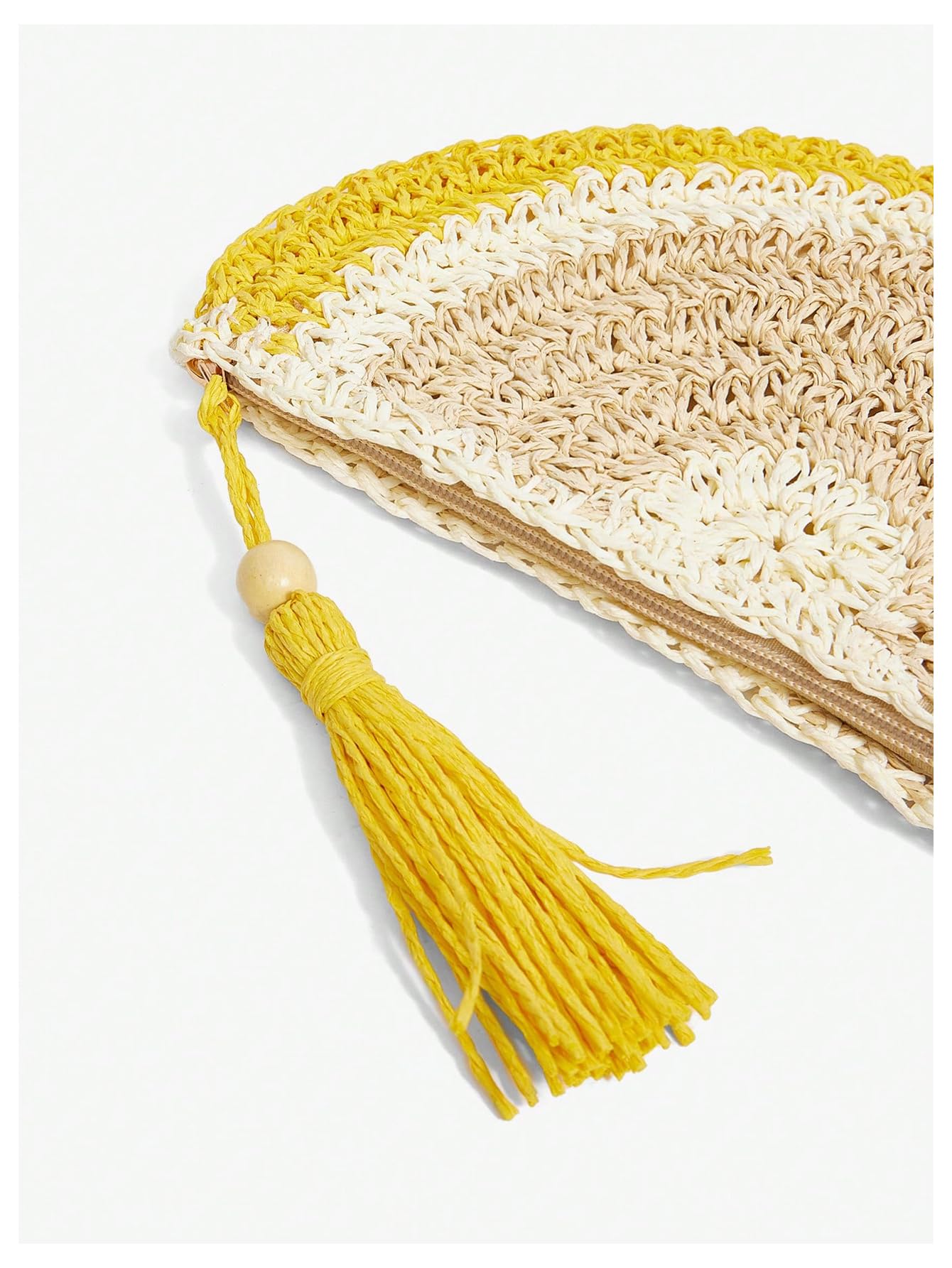 Yellow tassel woven half-moon clutch - Image 5