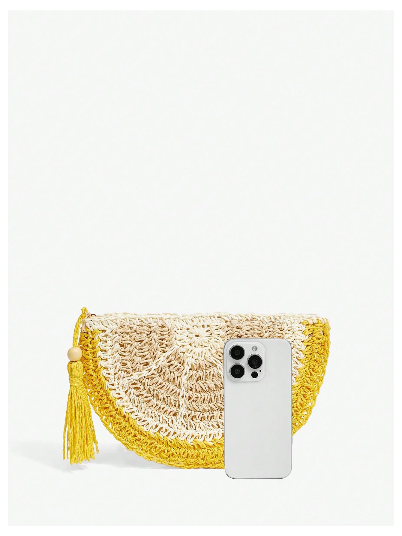 Yellow tassel woven half-moon clutch - Image 6
