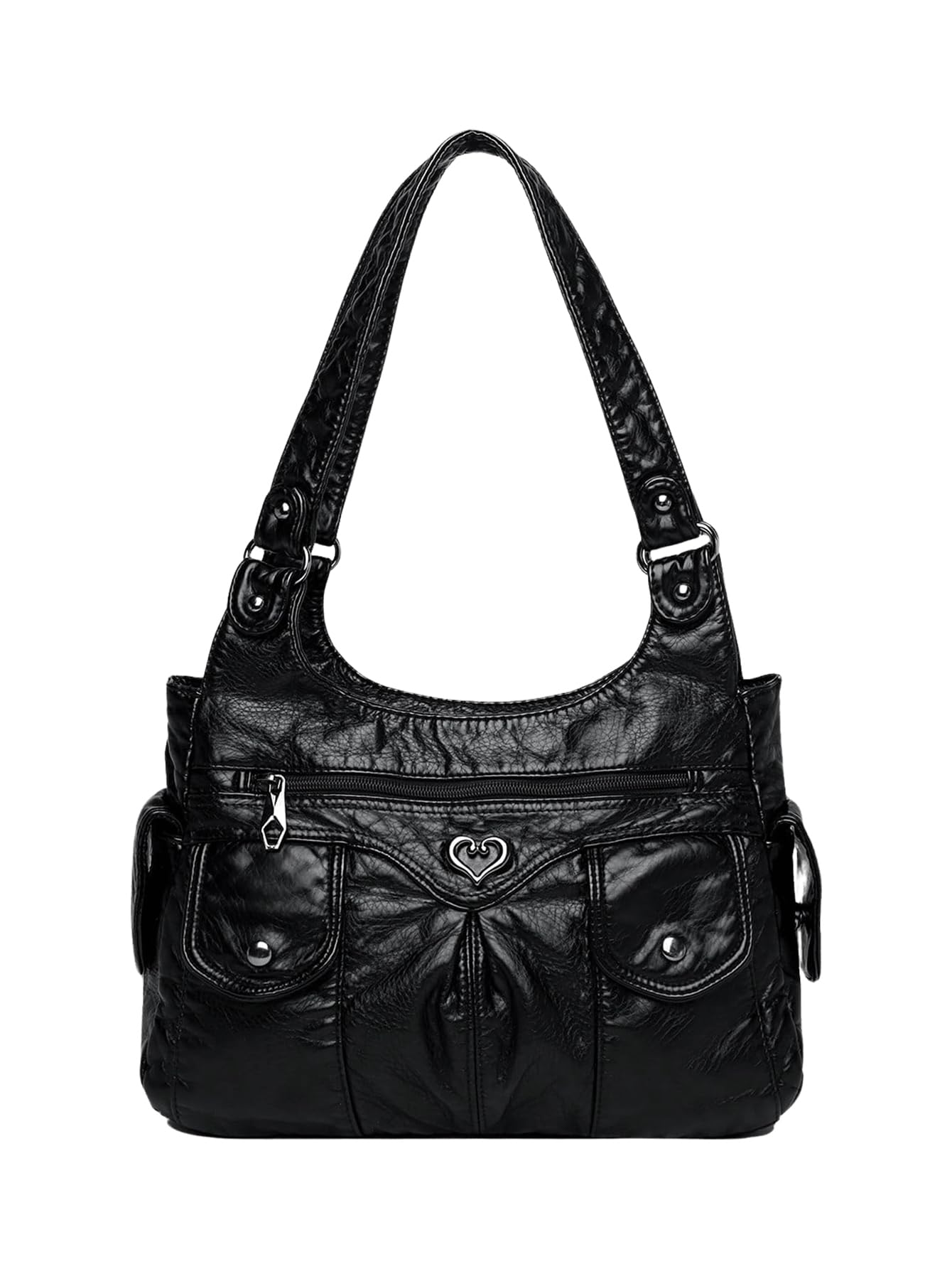 Black Vintage Multi-Pocket Shoulder Bag