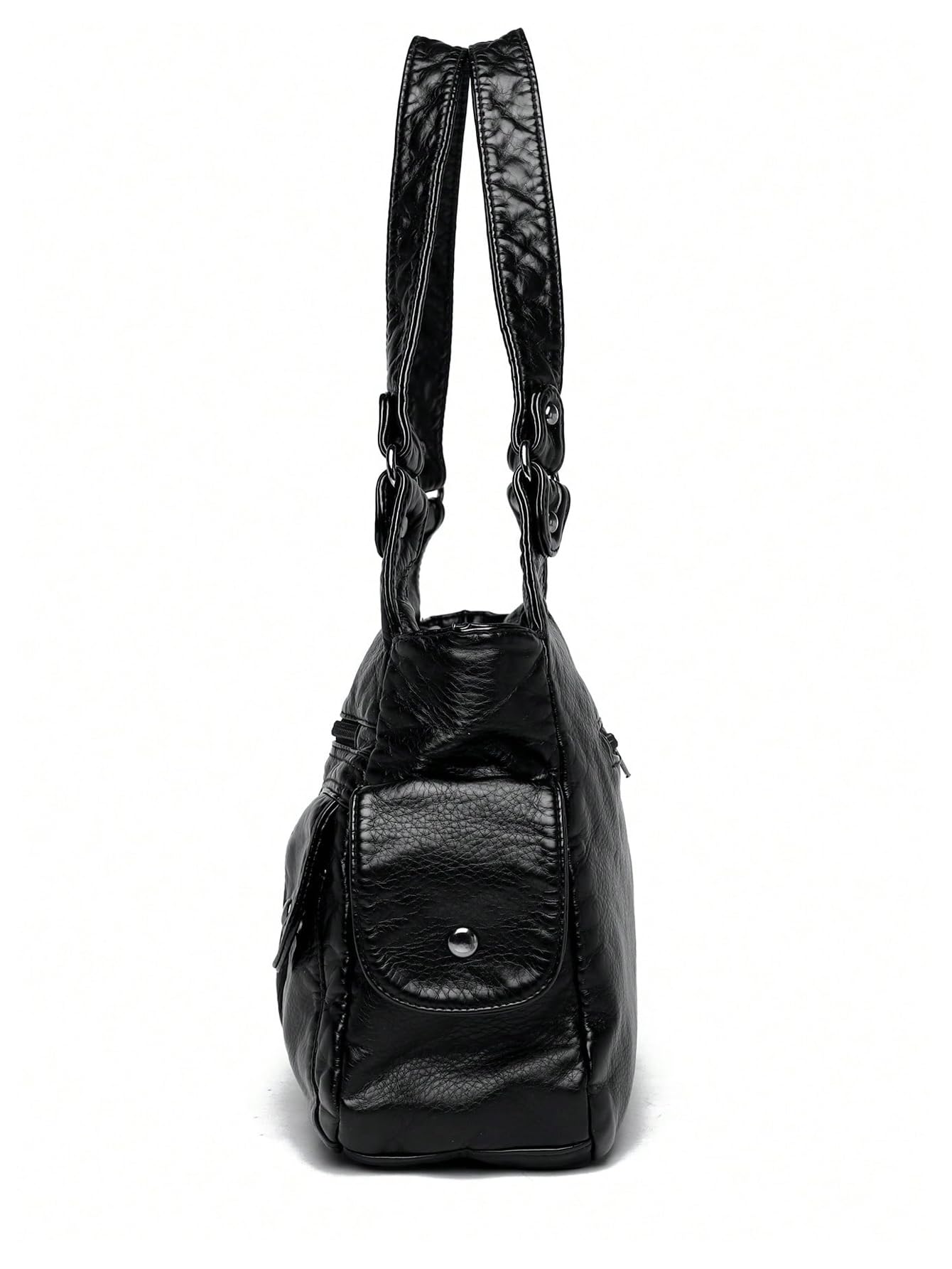 Black Vintage Multi-Pocket Shoulder Bag - Image 3