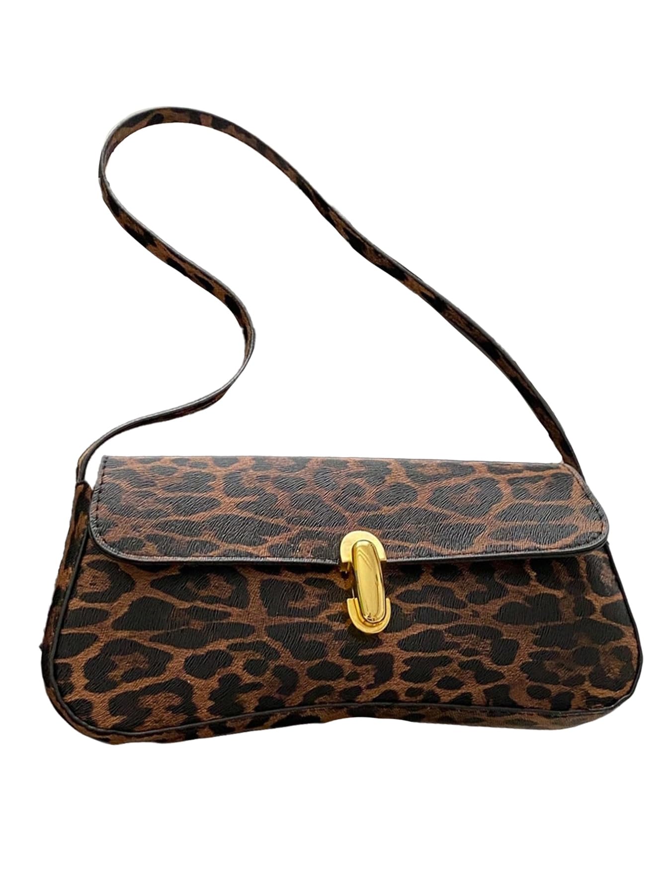 Brown leopard print buckle shoulder bag