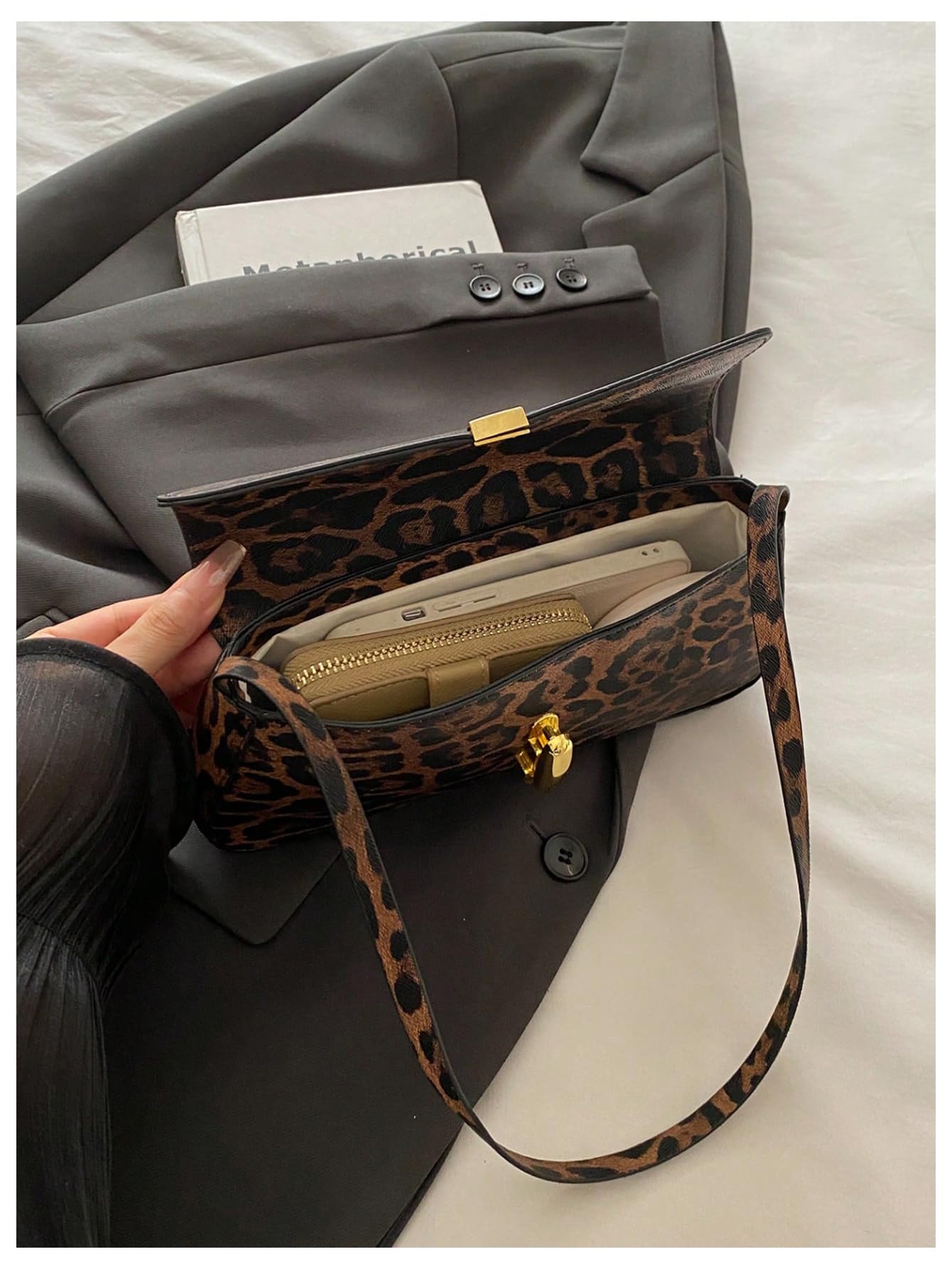 Brown leopard print buckle shoulder bag - Image 3