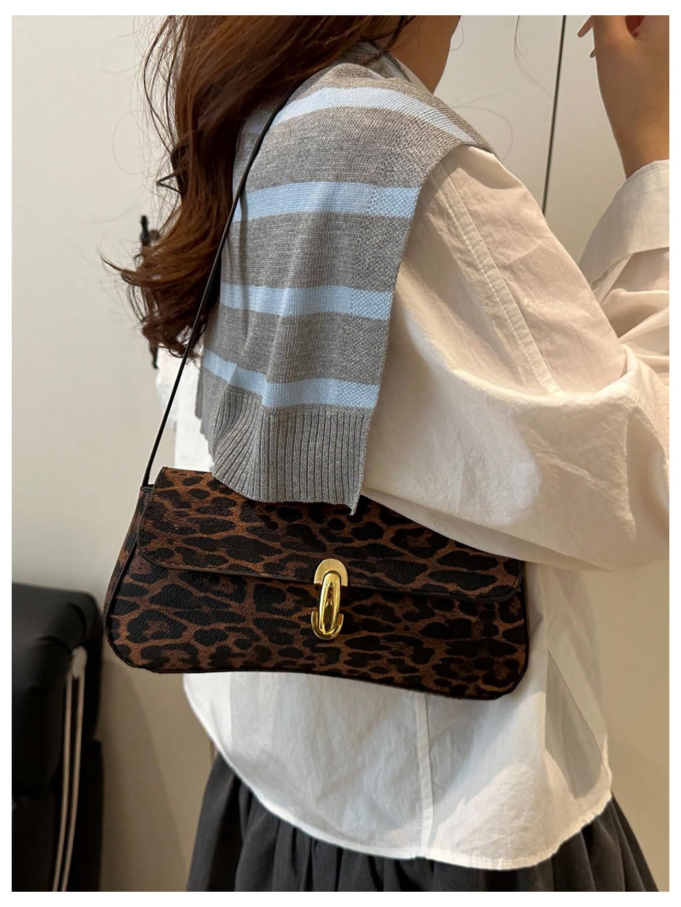 Brown leopard print buckle shoulder bag - Image 5