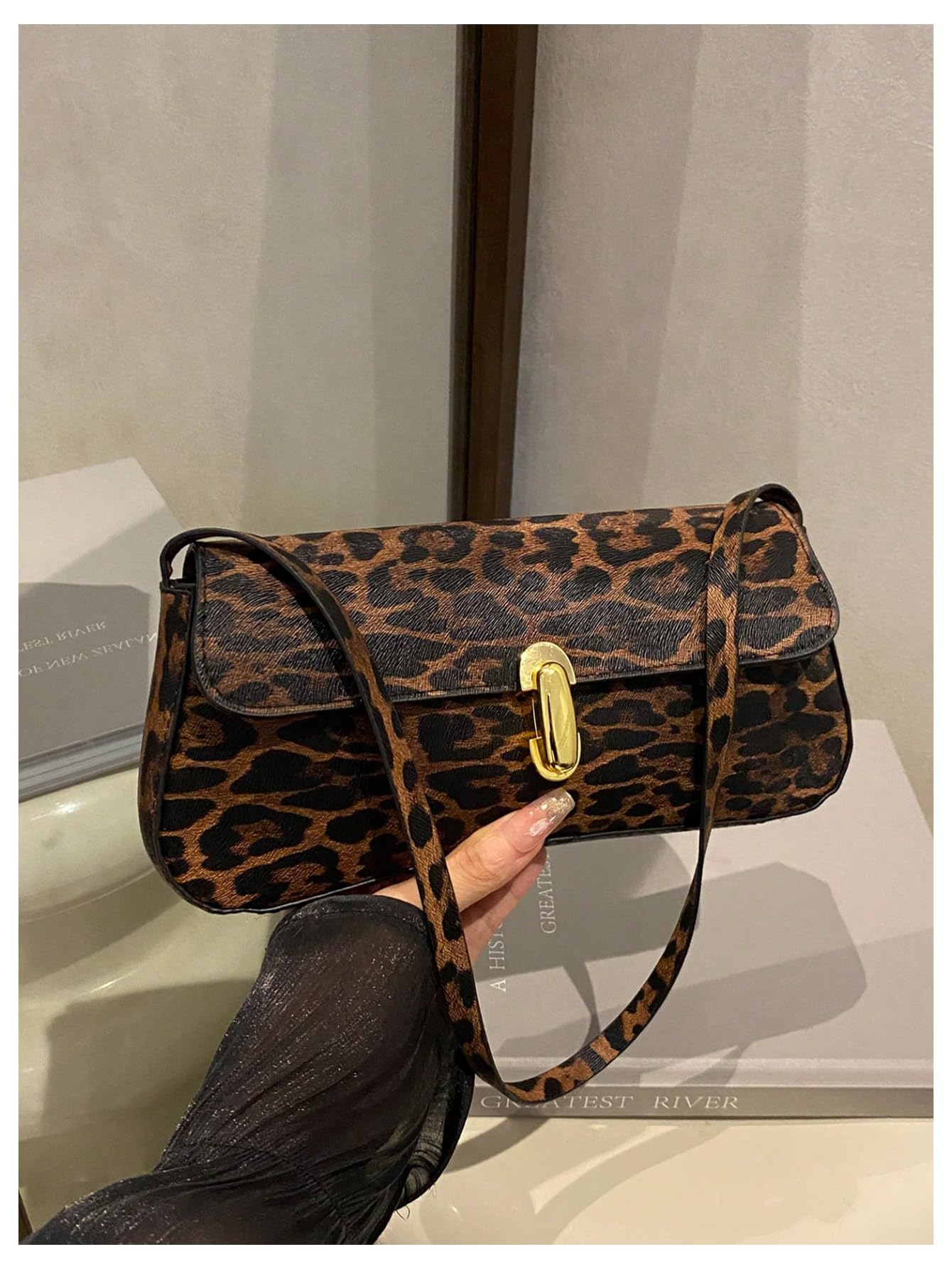 Brown leopard print buckle shoulder bag - Image 2