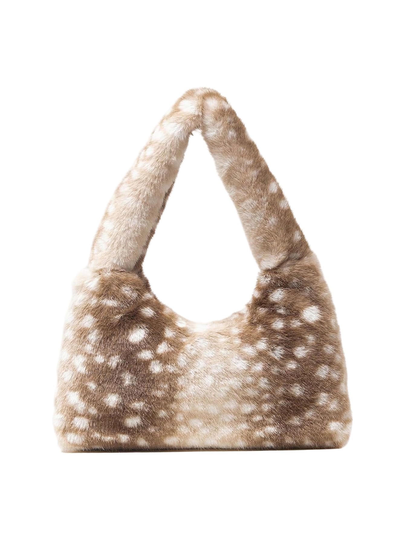Brown Spotted Faux Fur Shoulder Bag
