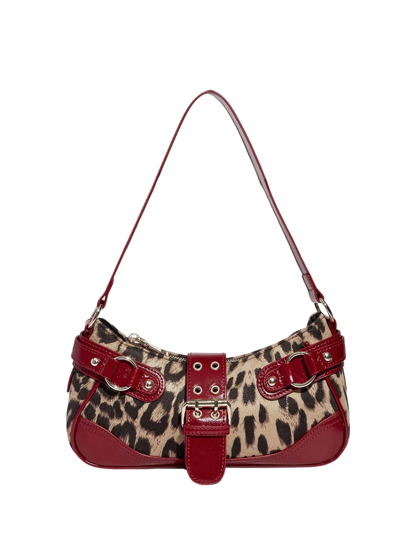 Leopard print single red buckle shoulder bag