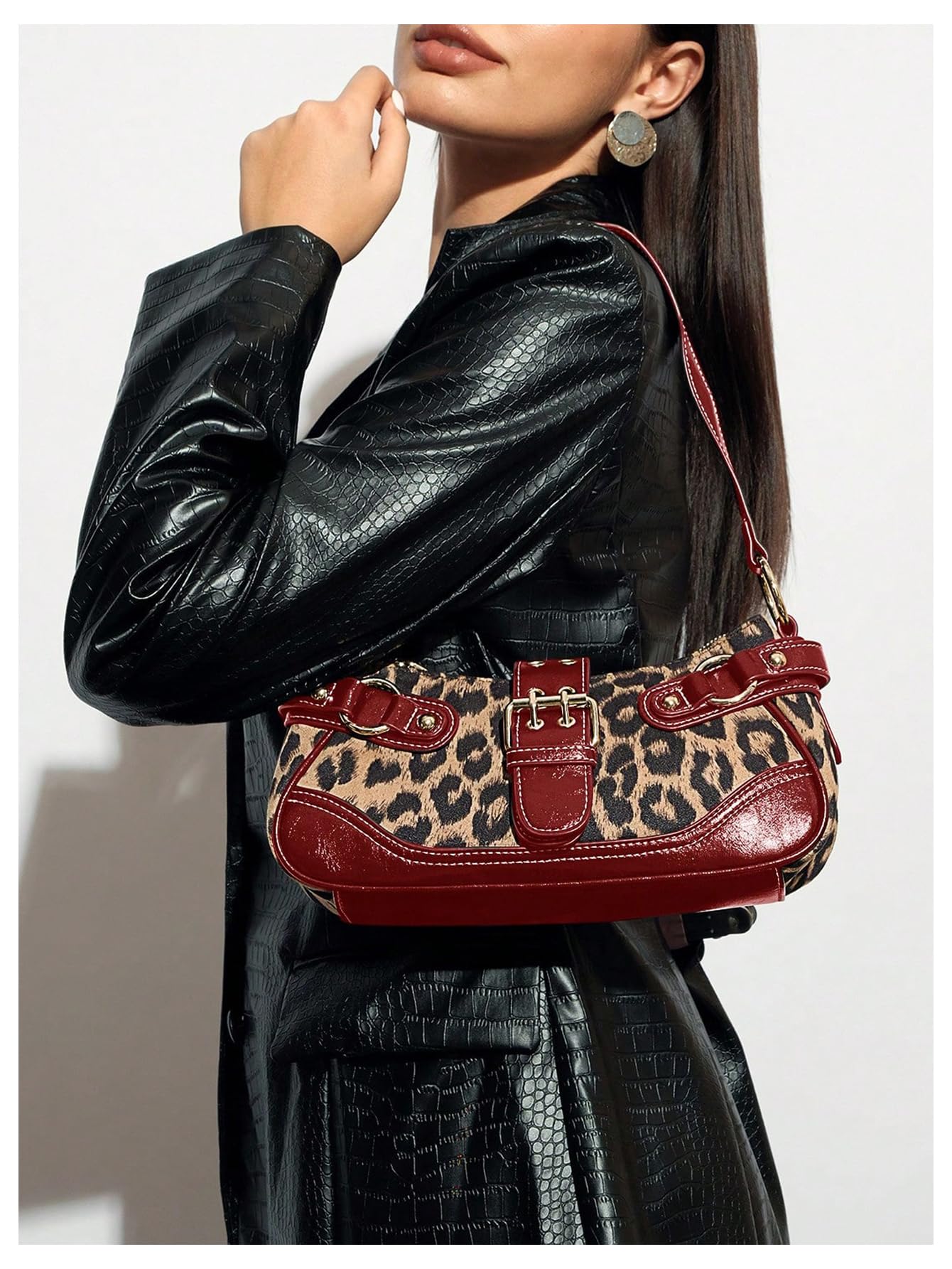 Leopard print single red buckle shoulder bag - Image 2