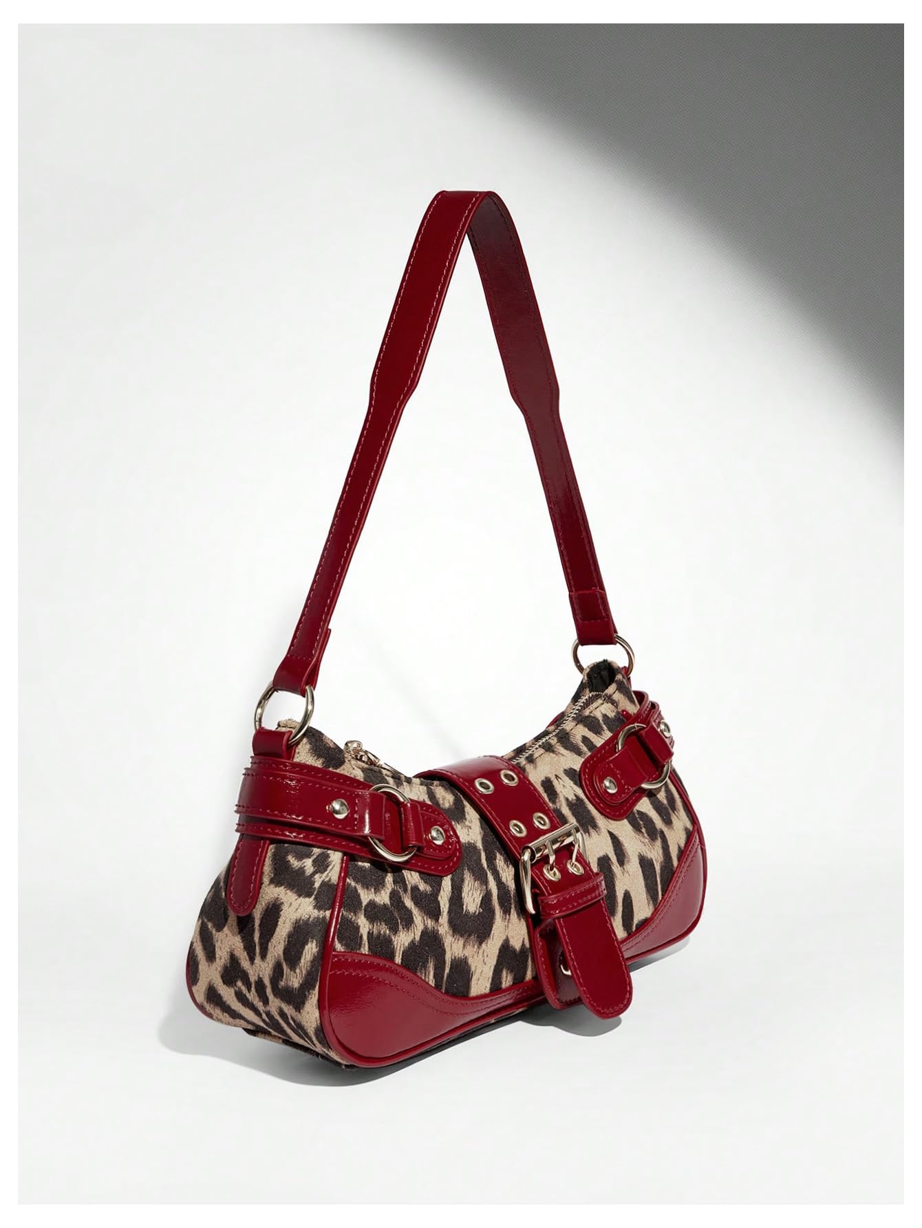 Leopard print single red buckle shoulder bag - Image 3