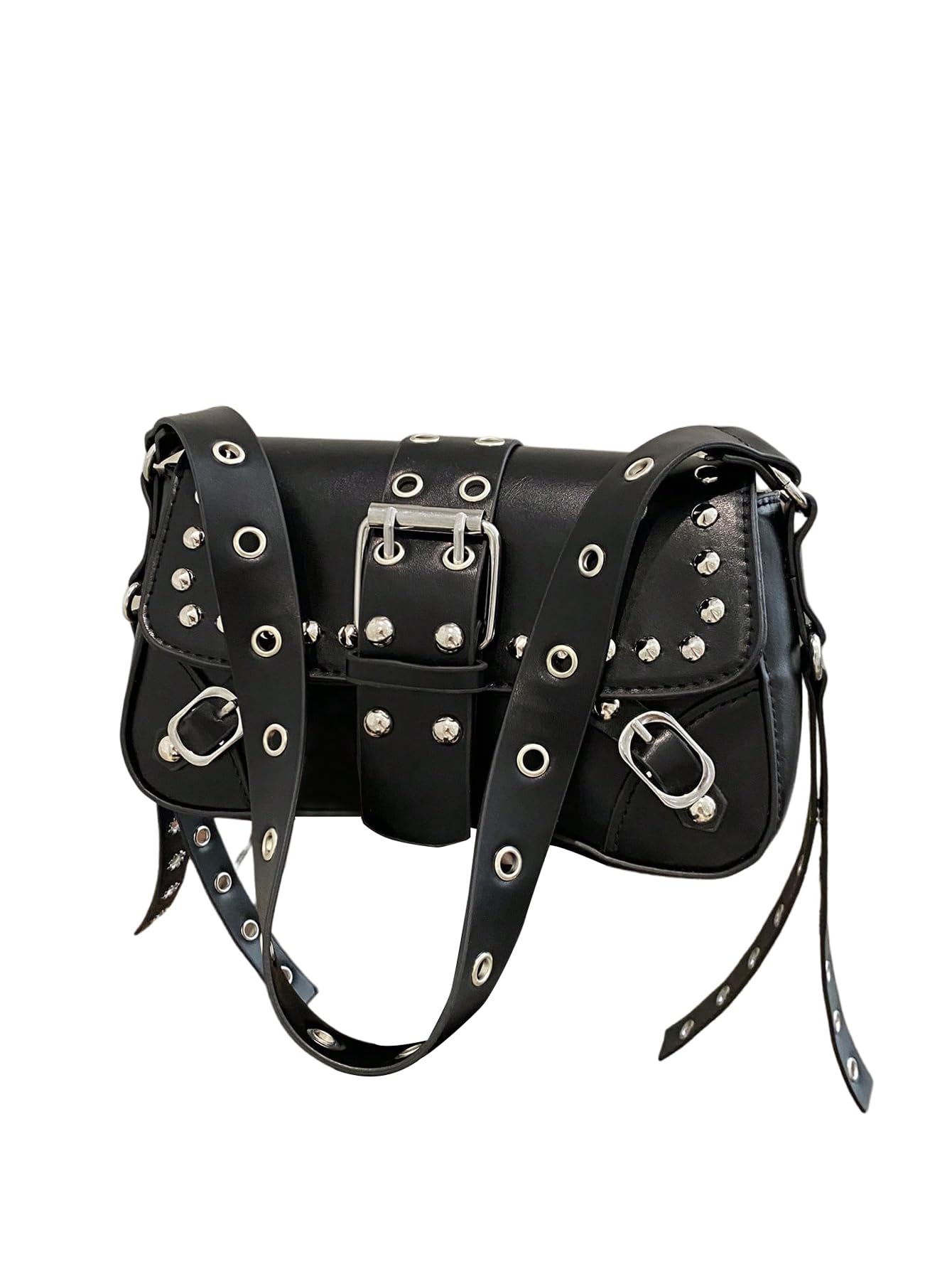 Black studded buckle shoulder bag