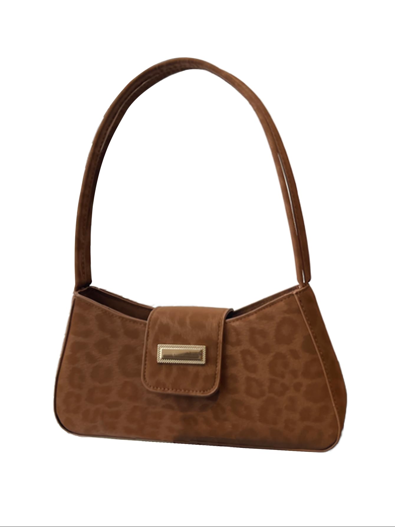 Brown Leopard Print Shoulder Bag with Flap Detail