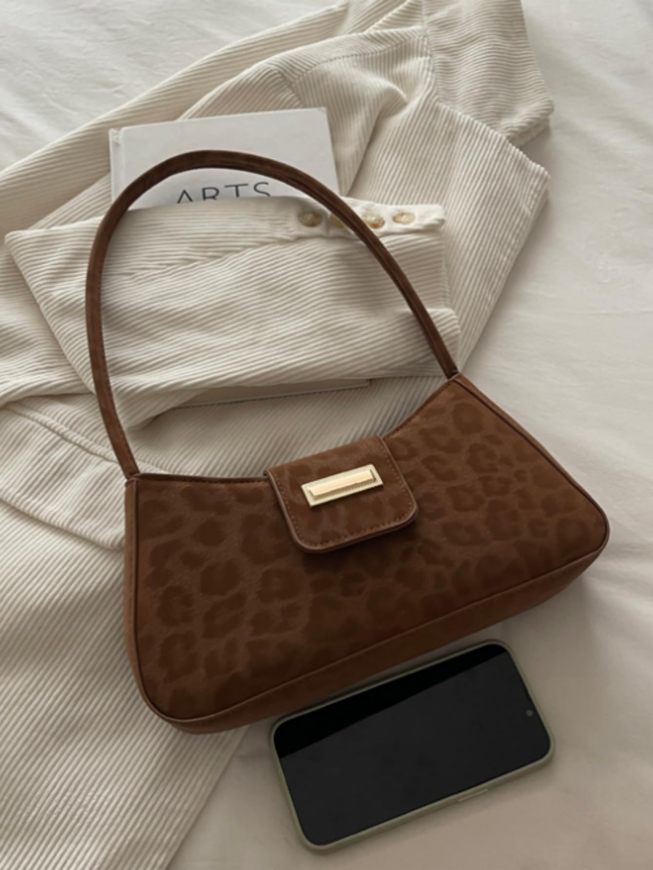 Brown Leopard Print Shoulder Bag with Flap Detail - Image 3