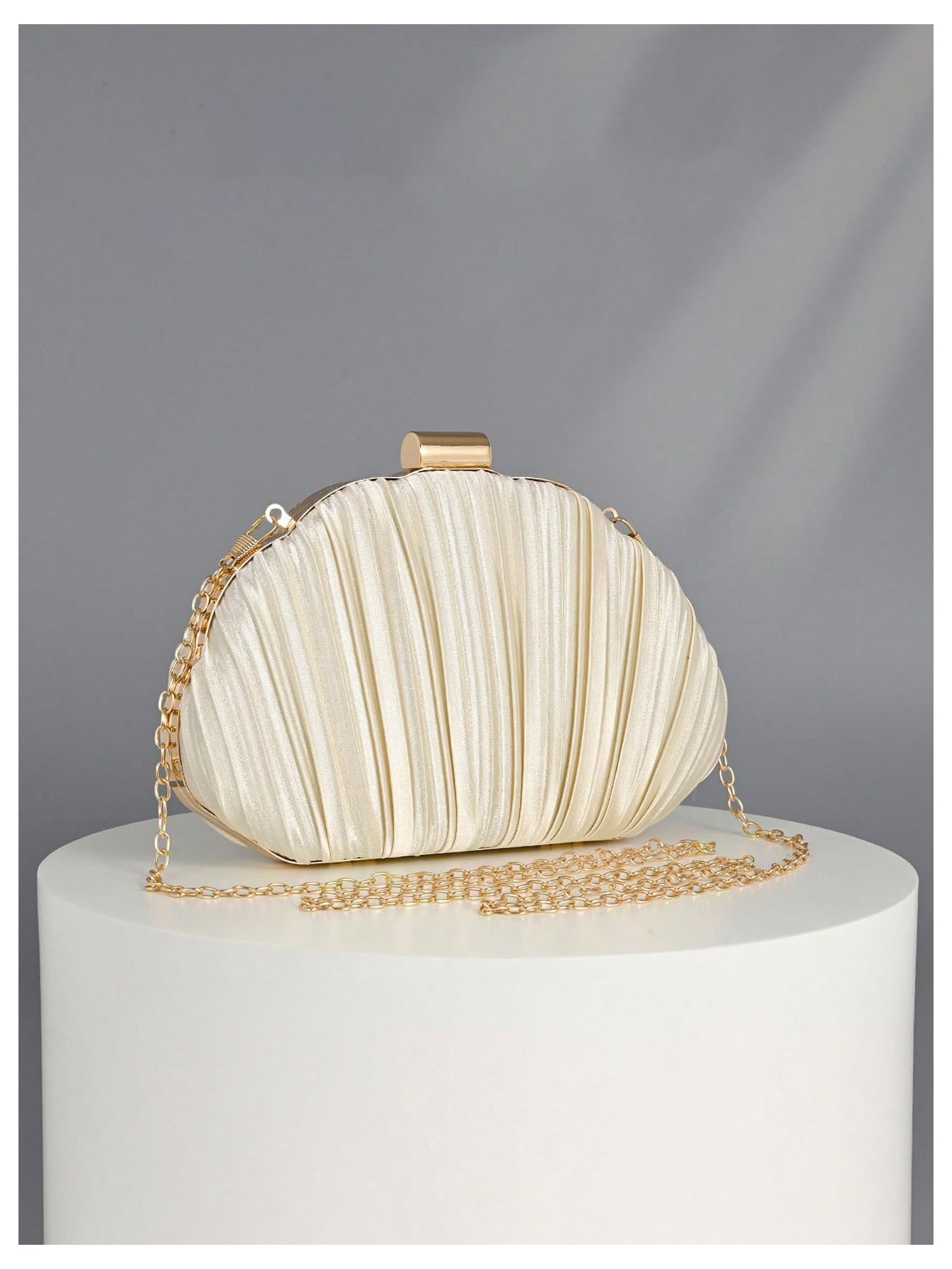 Ivory-colored pleated clutch evening bag - Image 2