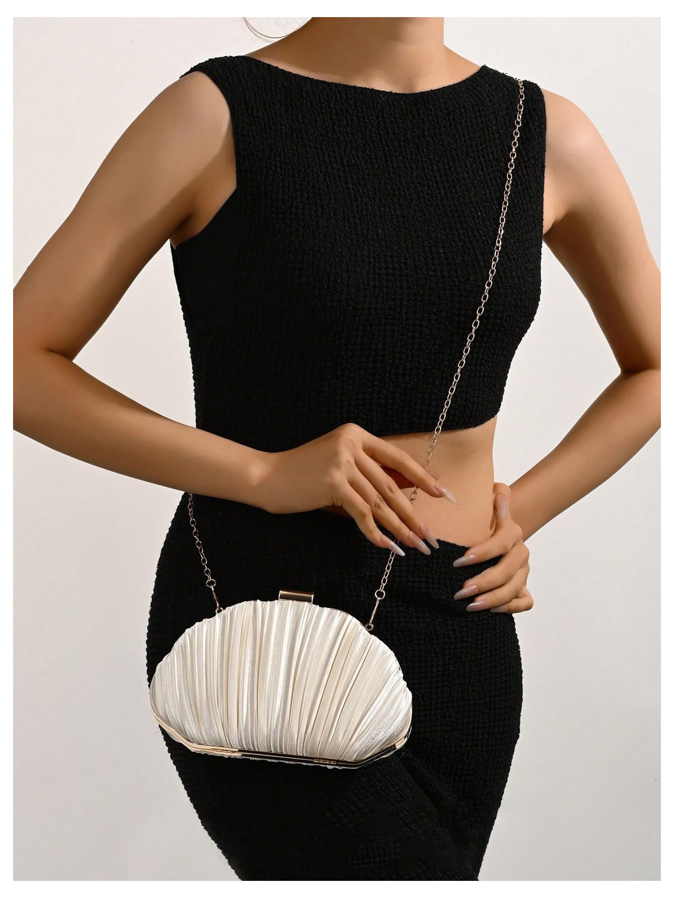 Ivory-colored pleated clutch evening bag - Image 6