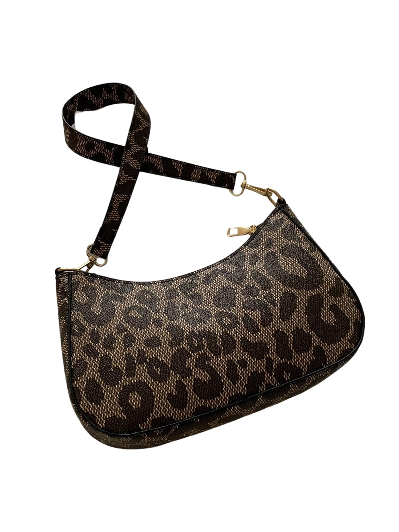 Brown Leopard Print Baguette Shoulder Bag