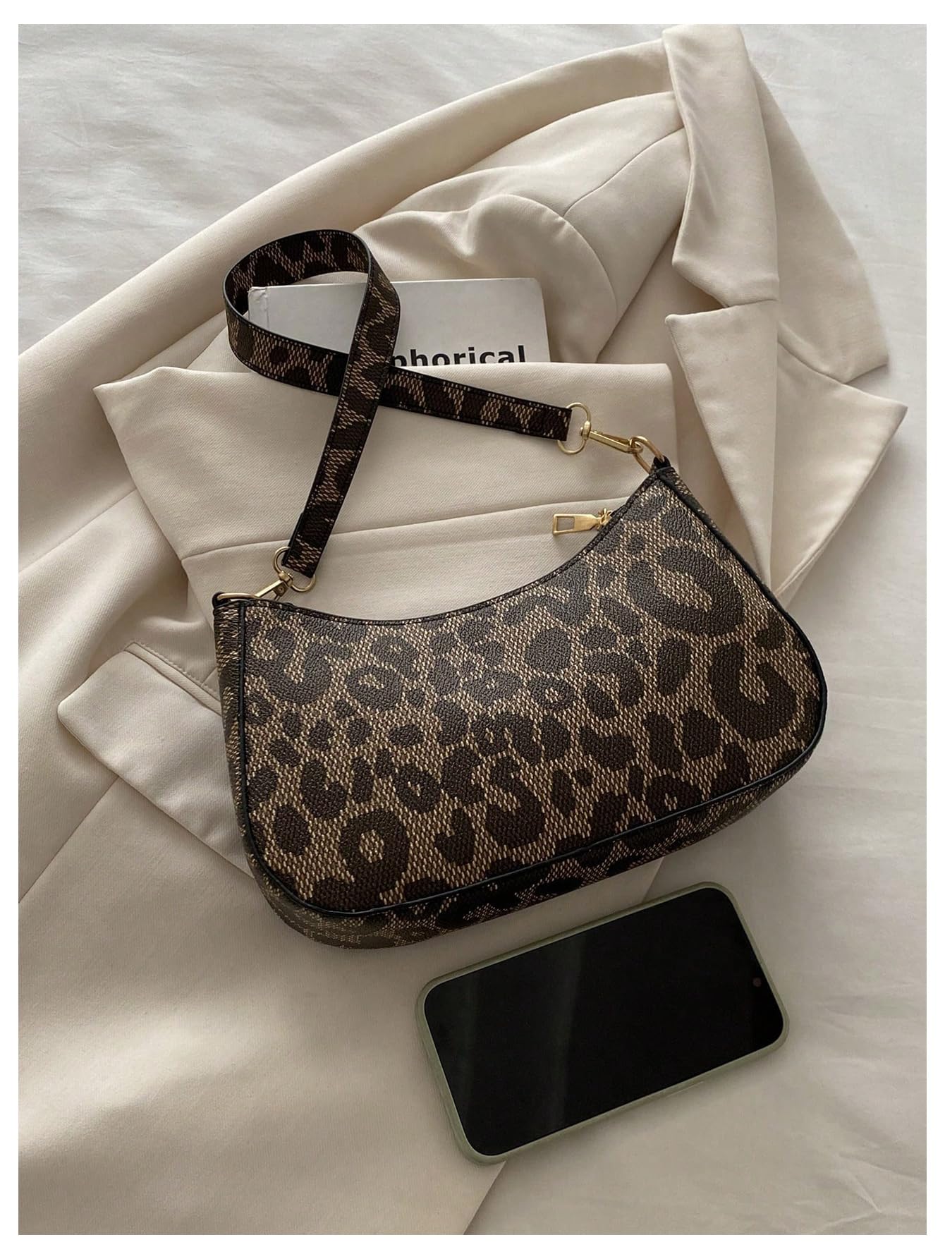 Brown Leopard Print Baguette Shoulder Bag - Image 2