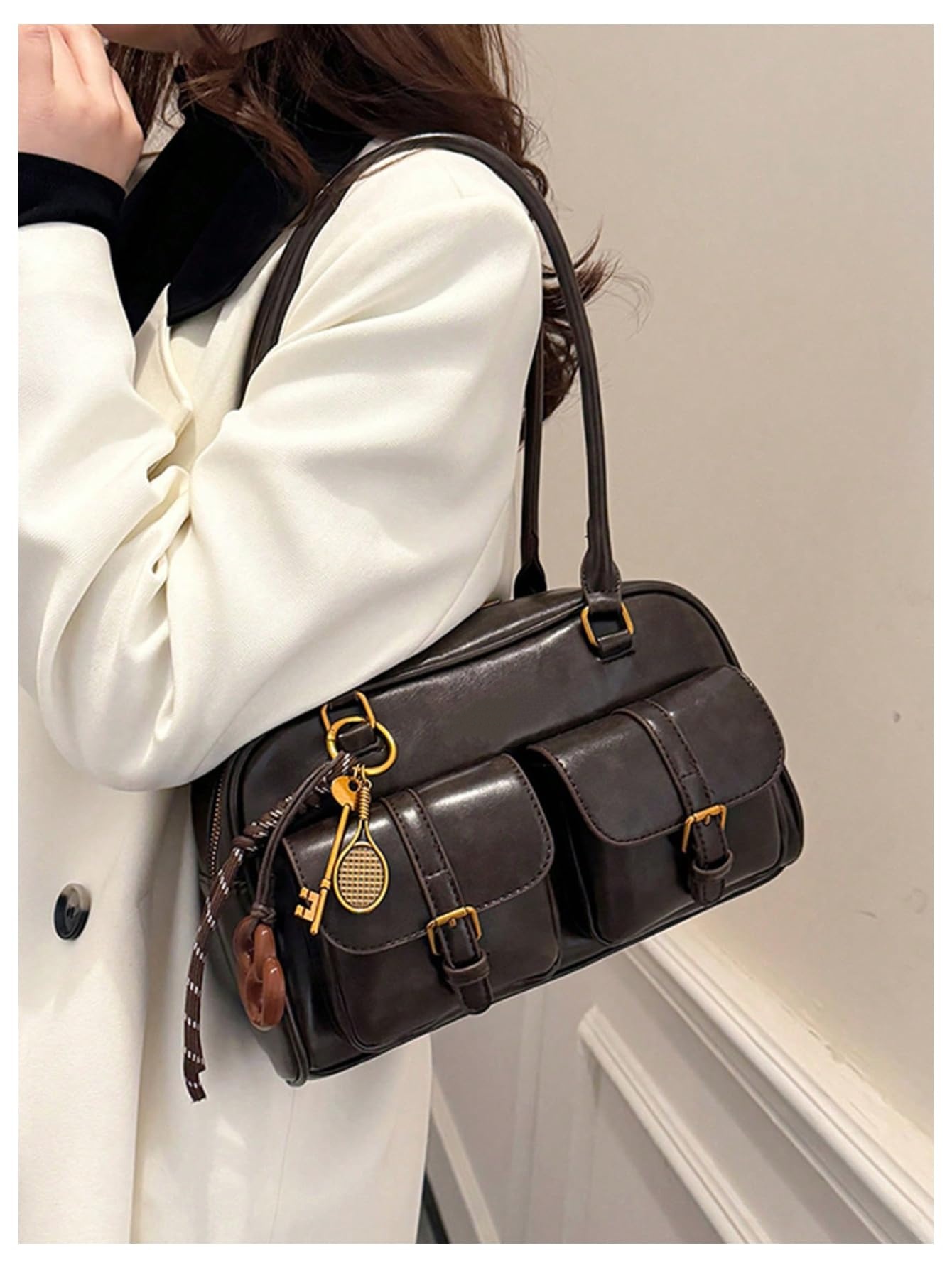 Vintage brown faux leather shoulder bag - Image 4