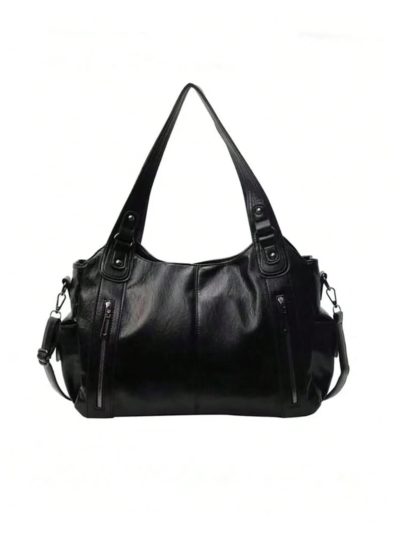 Black shoulder bag with zippered pocket