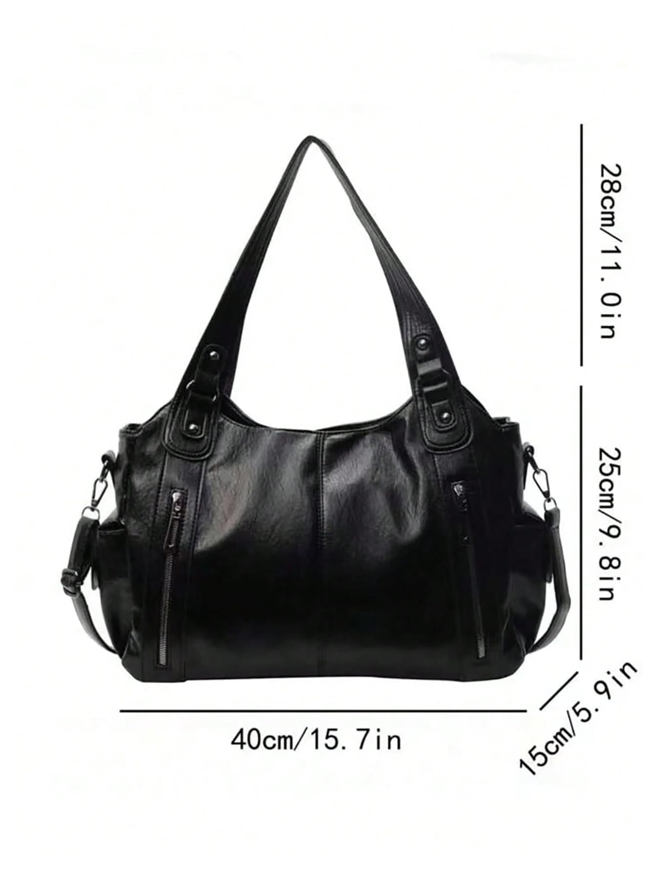 Black shoulder bag with zippered pocket - Image 3