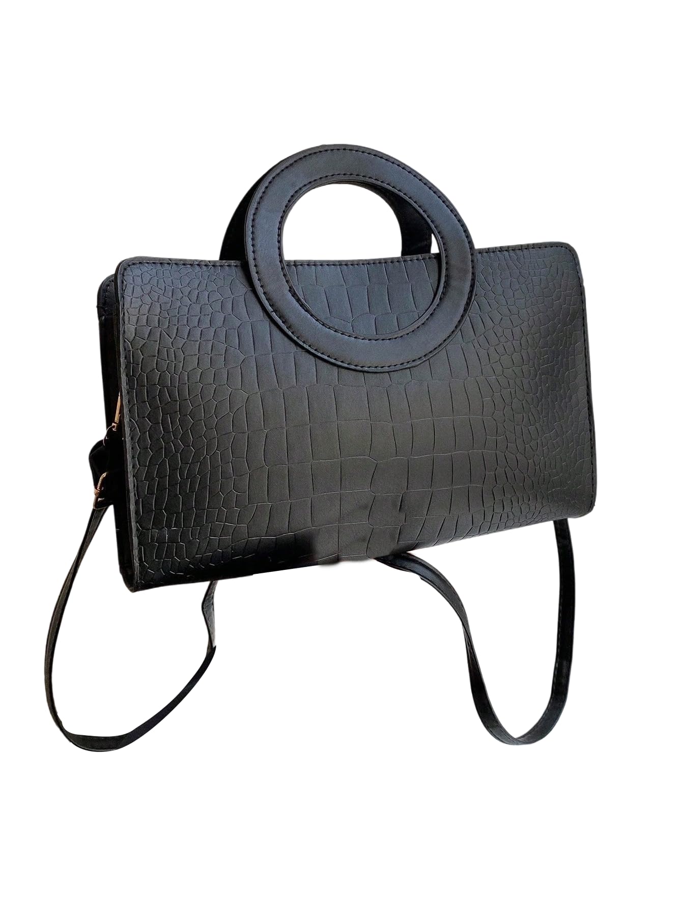 Black crocodile-textured handbag