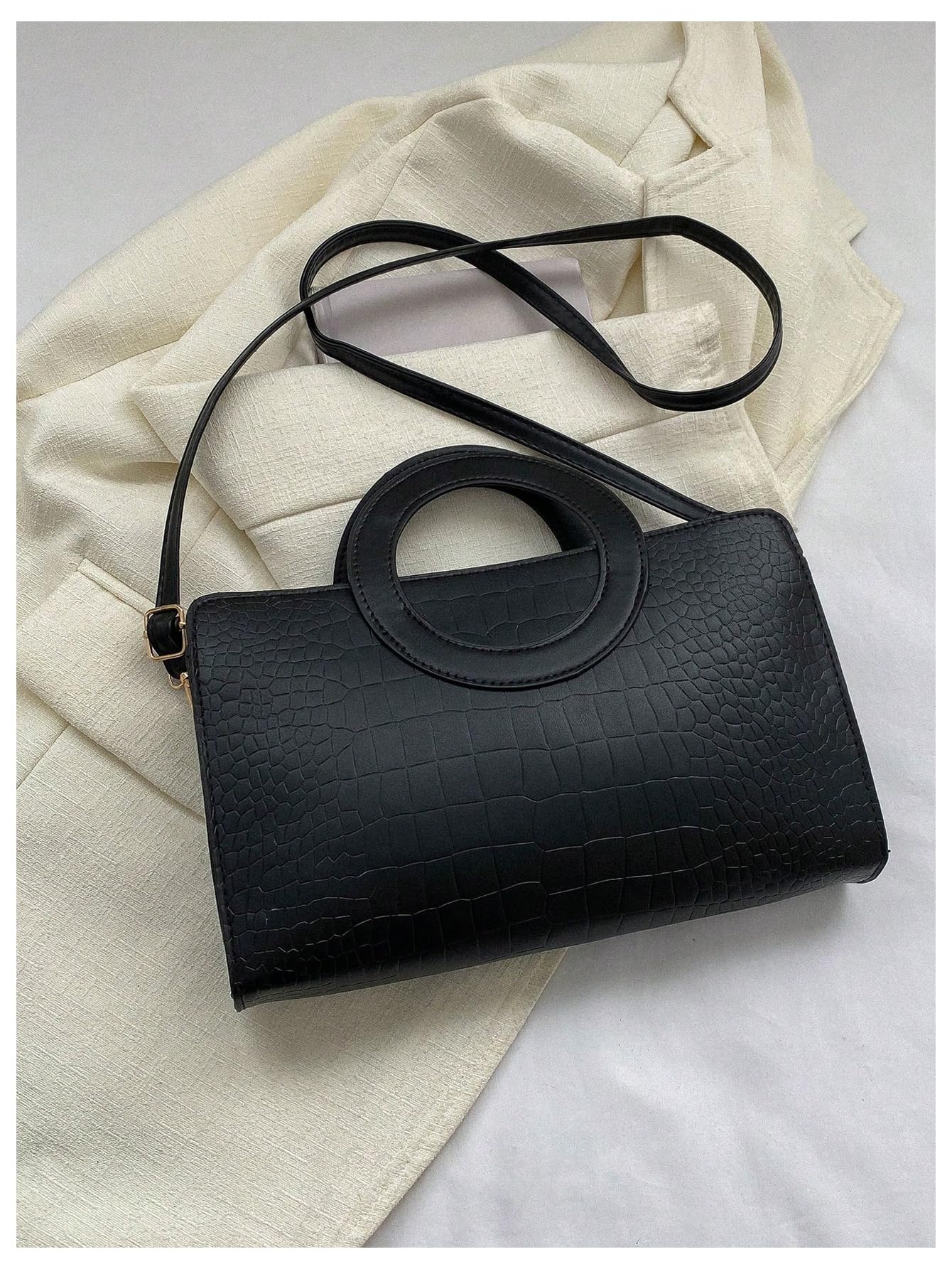 Black crocodile-textured handbag - Image 4