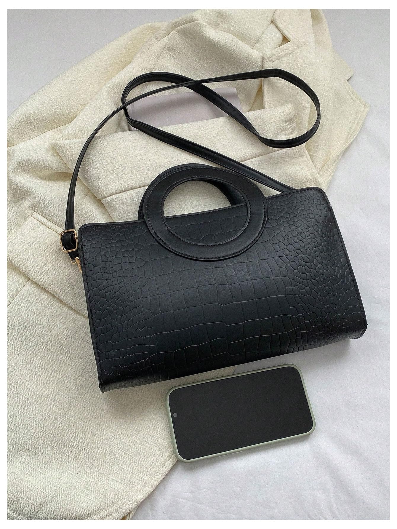 Black crocodile-textured handbag - Image 2