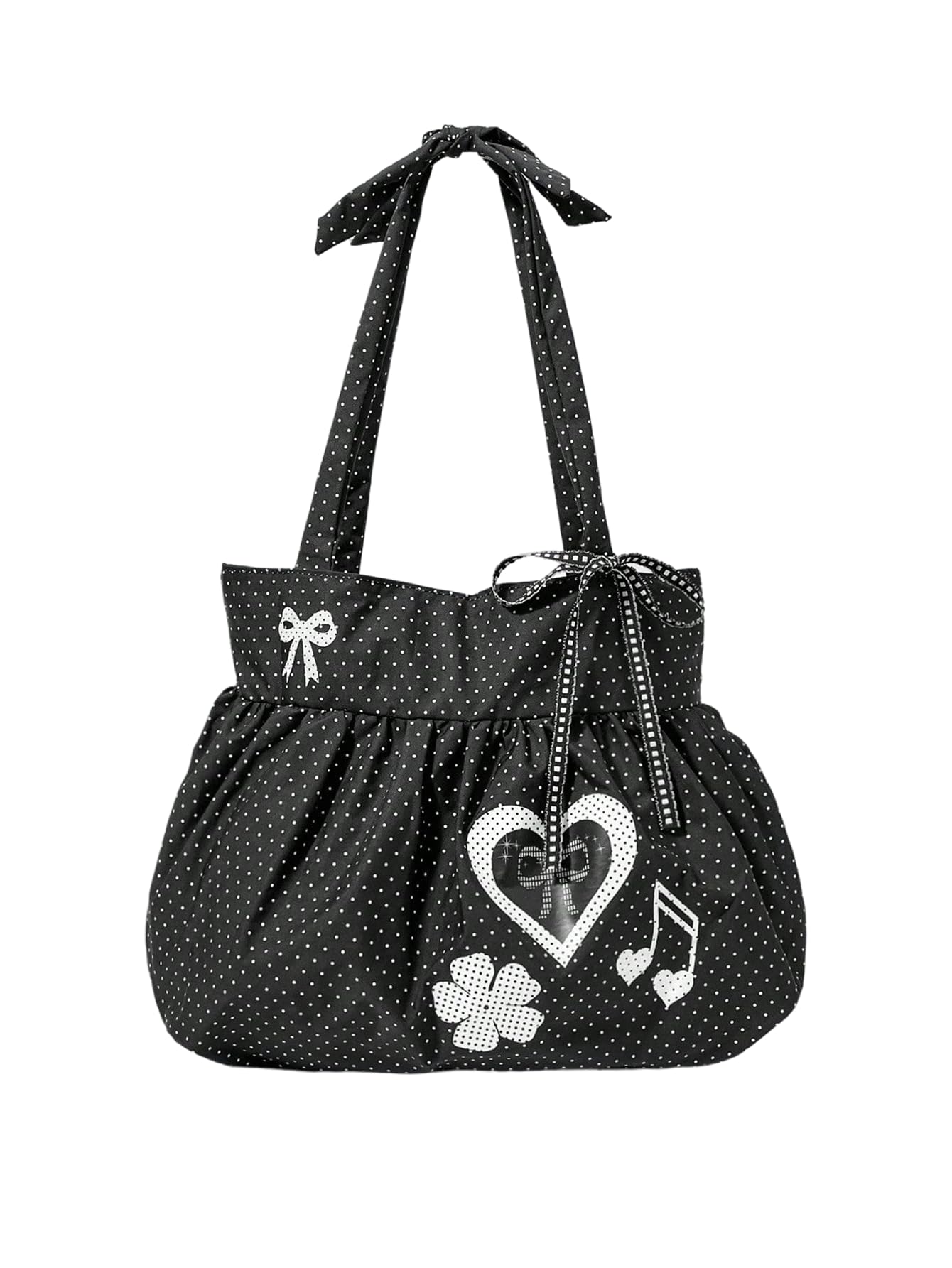Black polka dot bow shoulder handbag
