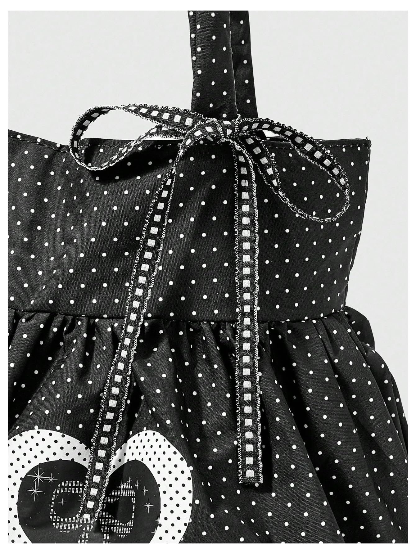 Black polka dot bow shoulder handbag - Image 4