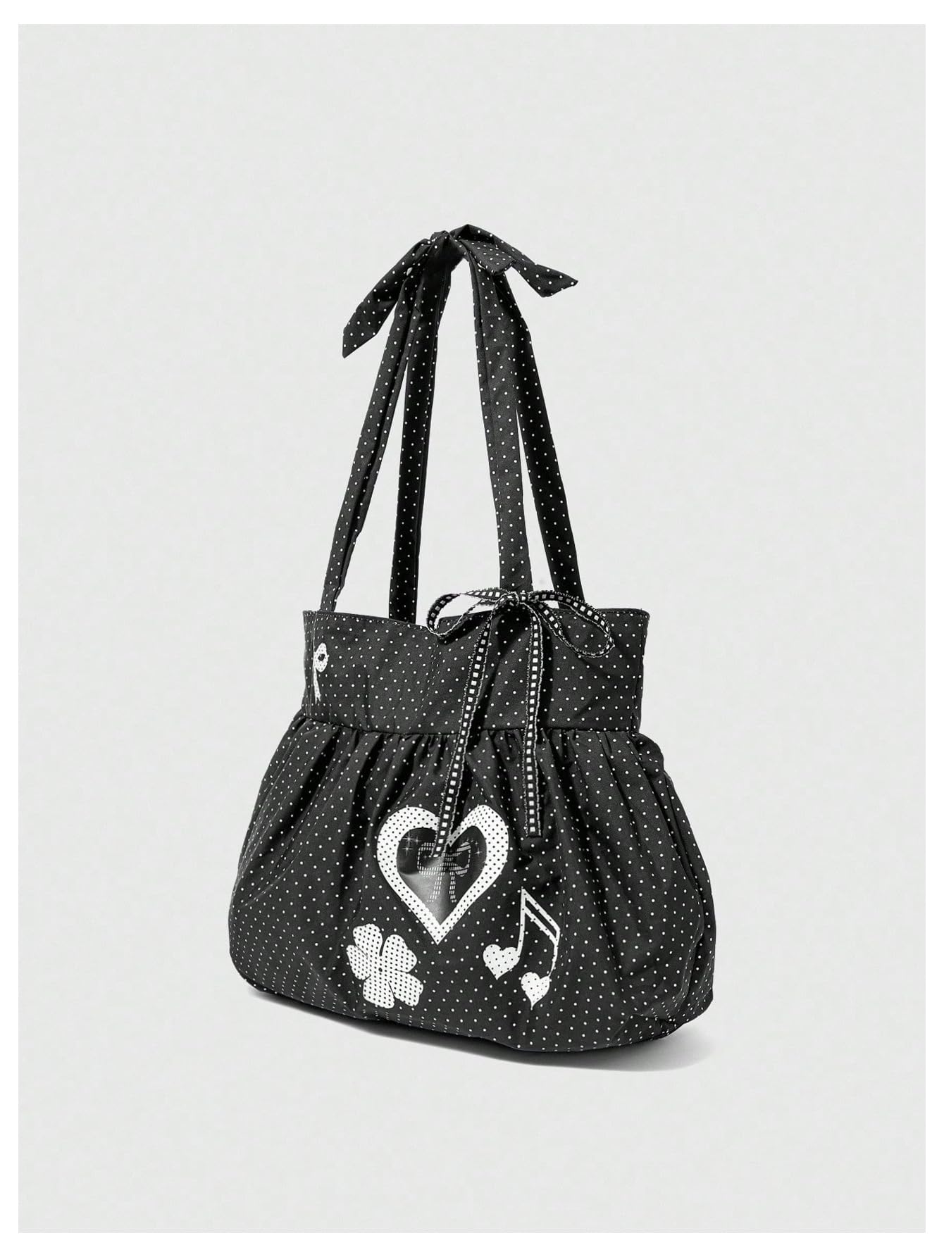 Black polka dot bow shoulder handbag - Image 2