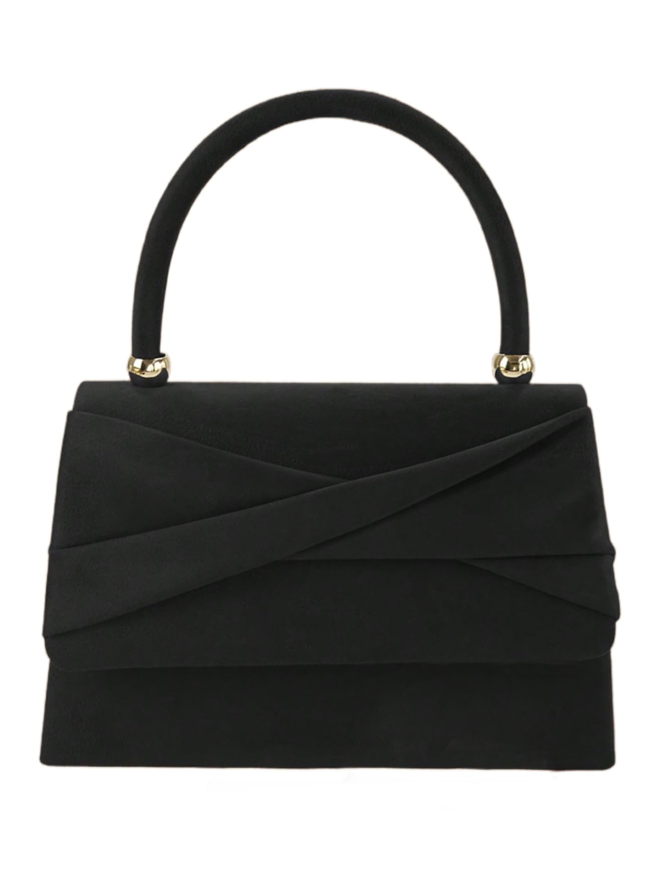 Black Pleated Top Handle Evening Bag