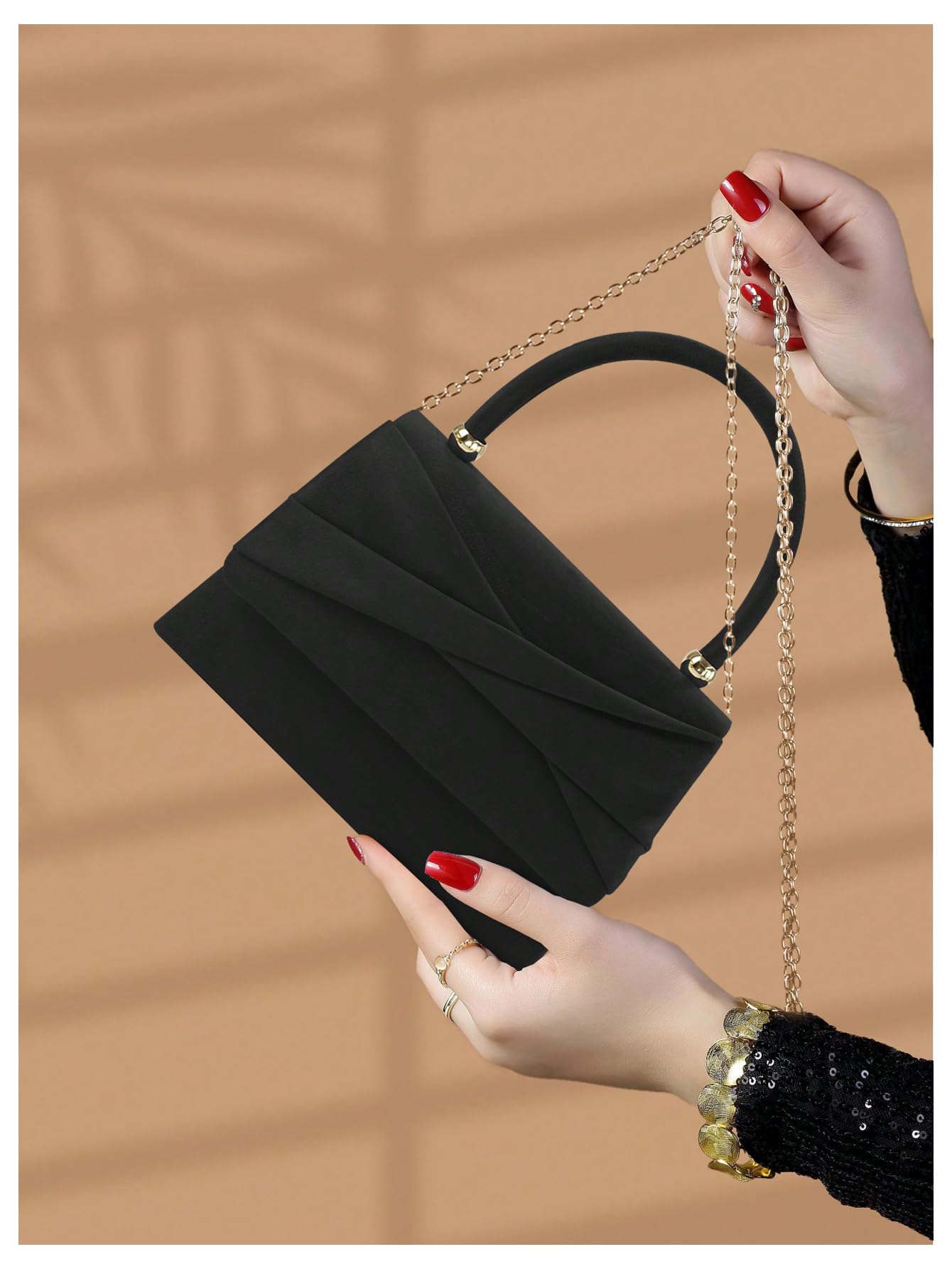 Black Pleated Top Handle Evening Bag - Image 3