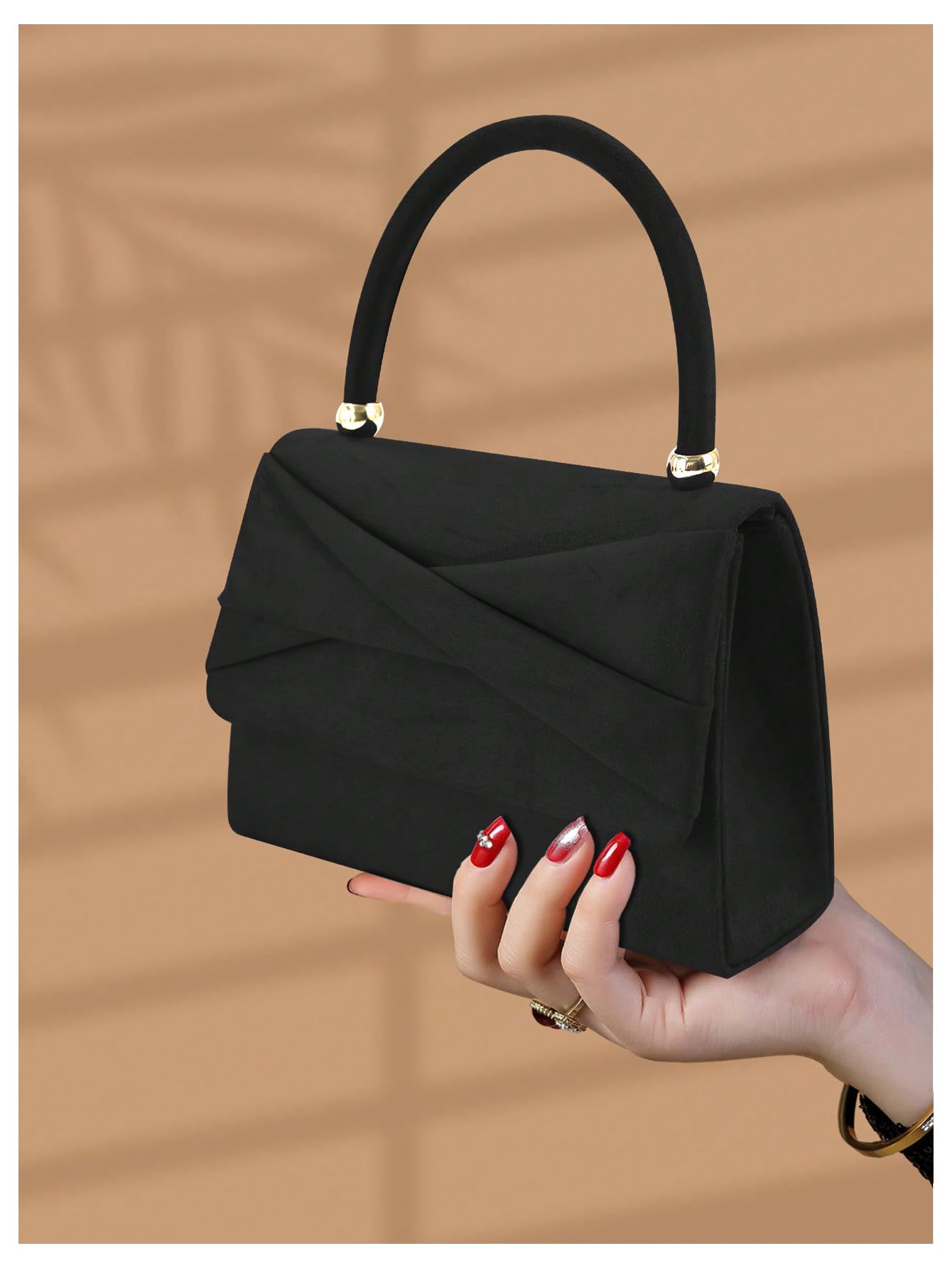 Black Pleated Top Handle Evening Bag - Image 4