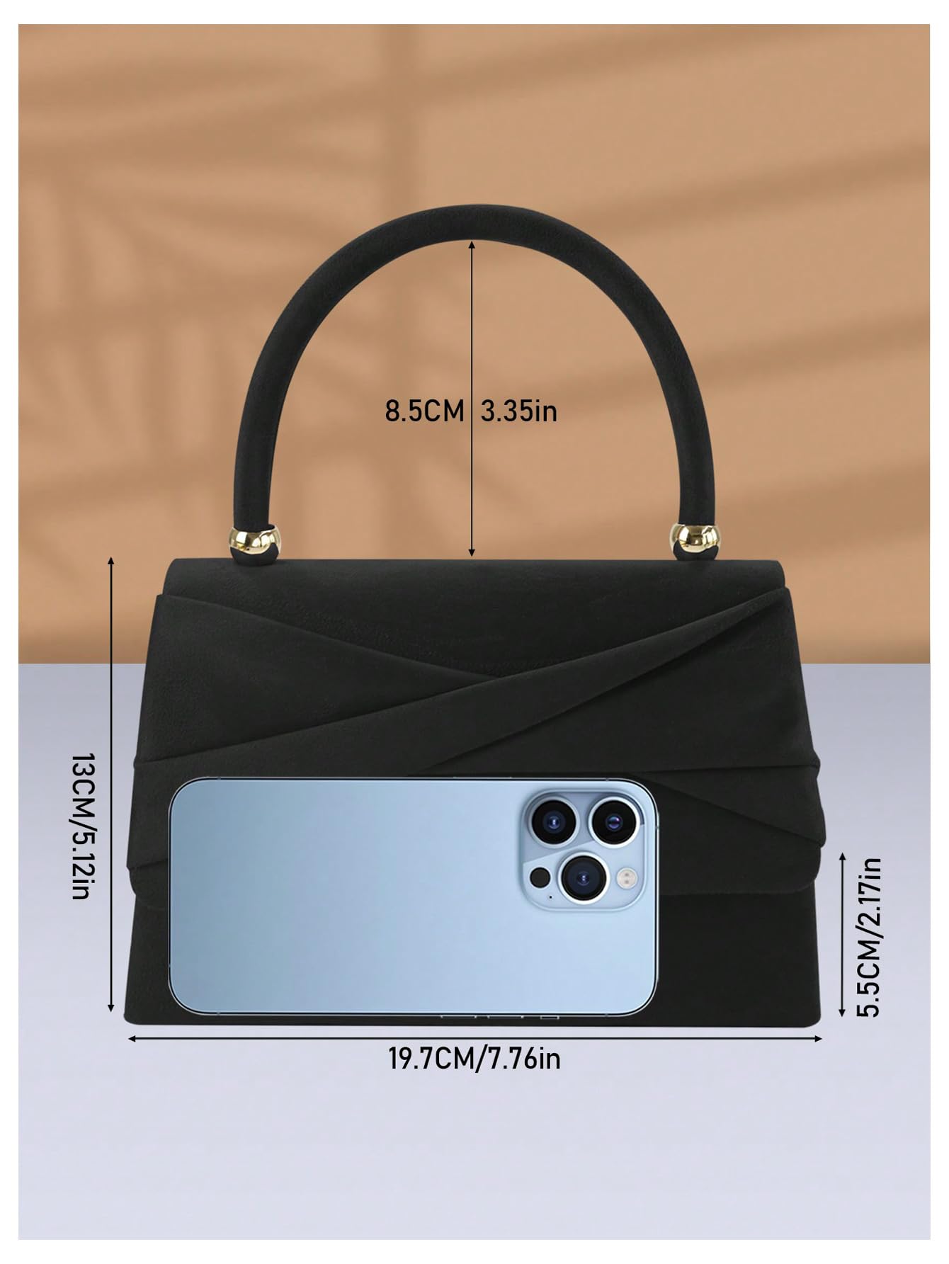 Black Pleated Top Handle Evening Bag - Image 2