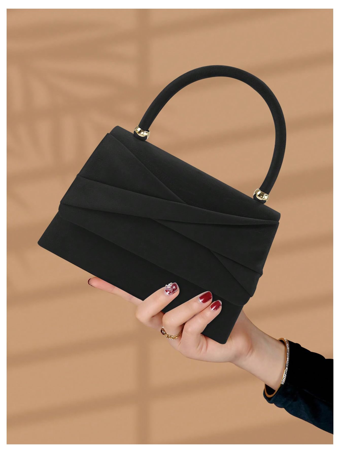 Black Pleated Top Handle Evening Bag - Image 6