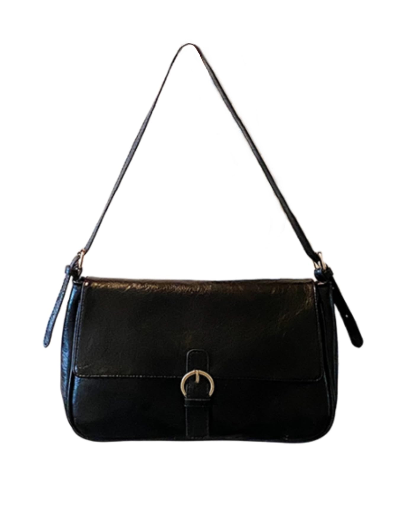 Black Minimalist Shoulder Bag with Ring Detail