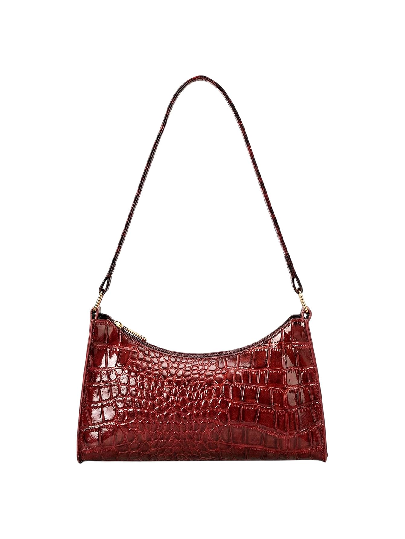 Red Crocodile Embossed Shoulder Bag