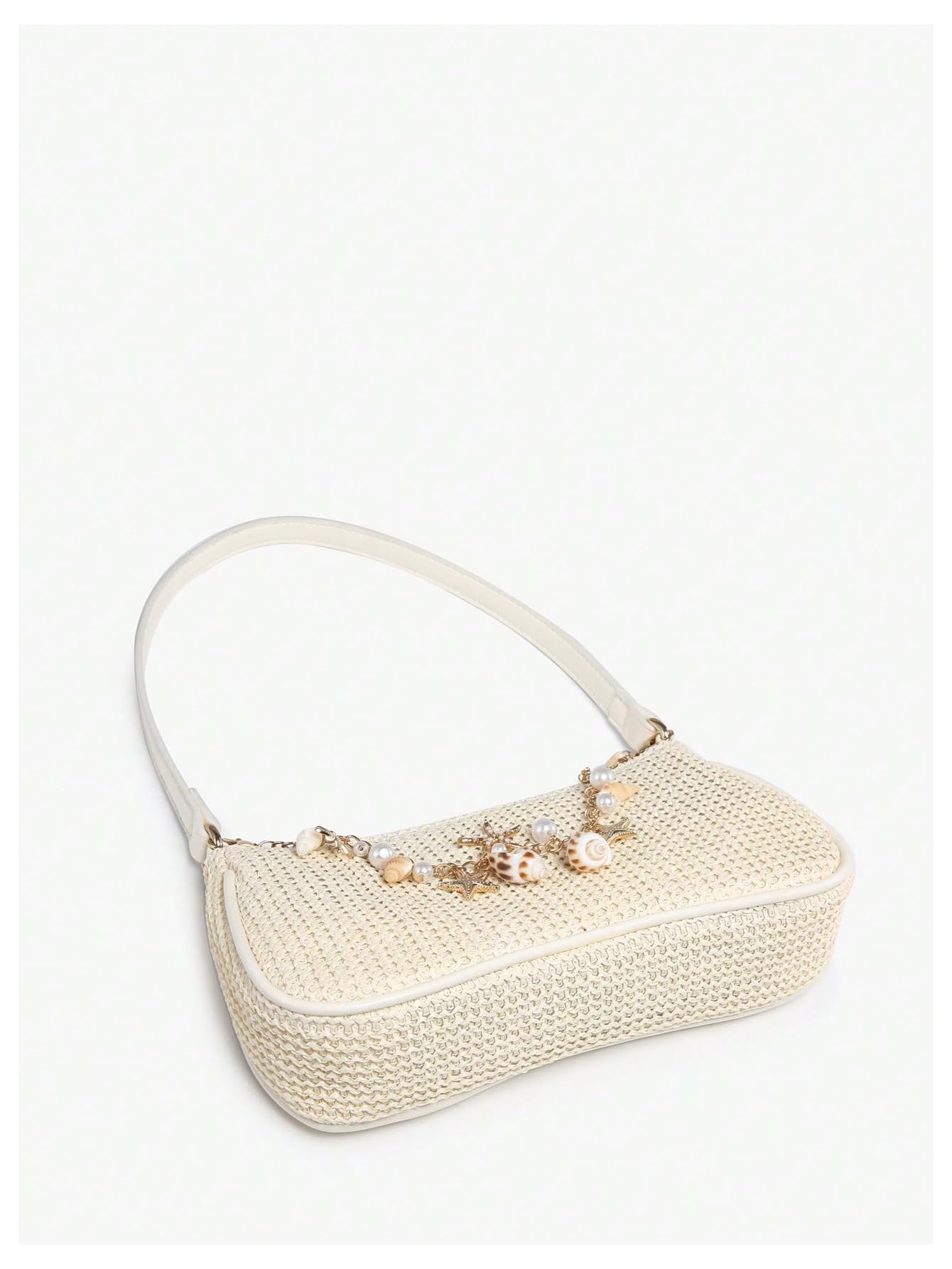 White woven pearl-embellished shoulder bag - Image 5